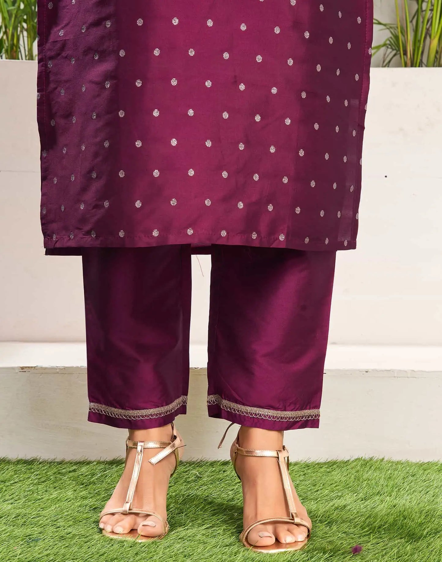 Silk Blend Dyed, Sequence and Embroidery Work, Jacquard and Lace Straight Kurta with Pant & Dupatta