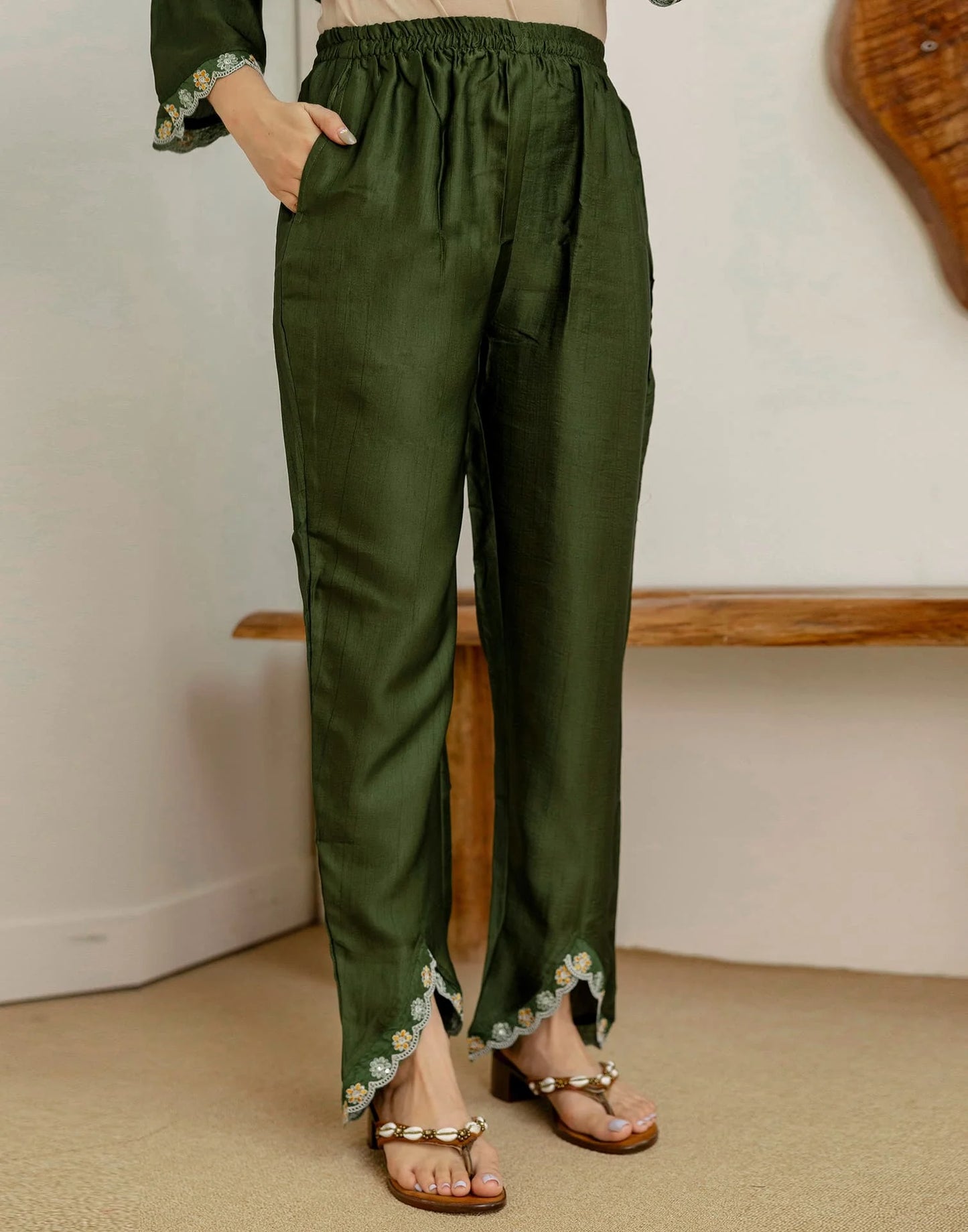 Green Silk Embroidered Straight Kurta Set with Pant and Dupatta for Women under 1299