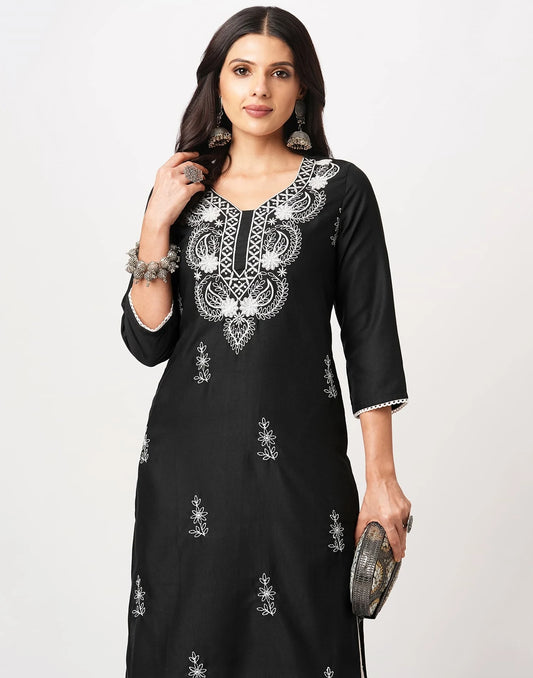 Cotton Embroidered Straight Kurti