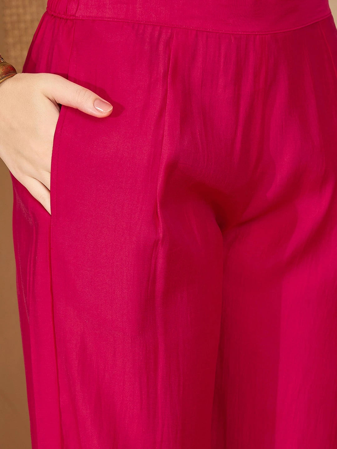 Pink Silk Bandhani Printed Straight Kurta Set with Pant & Dupatta under 1299