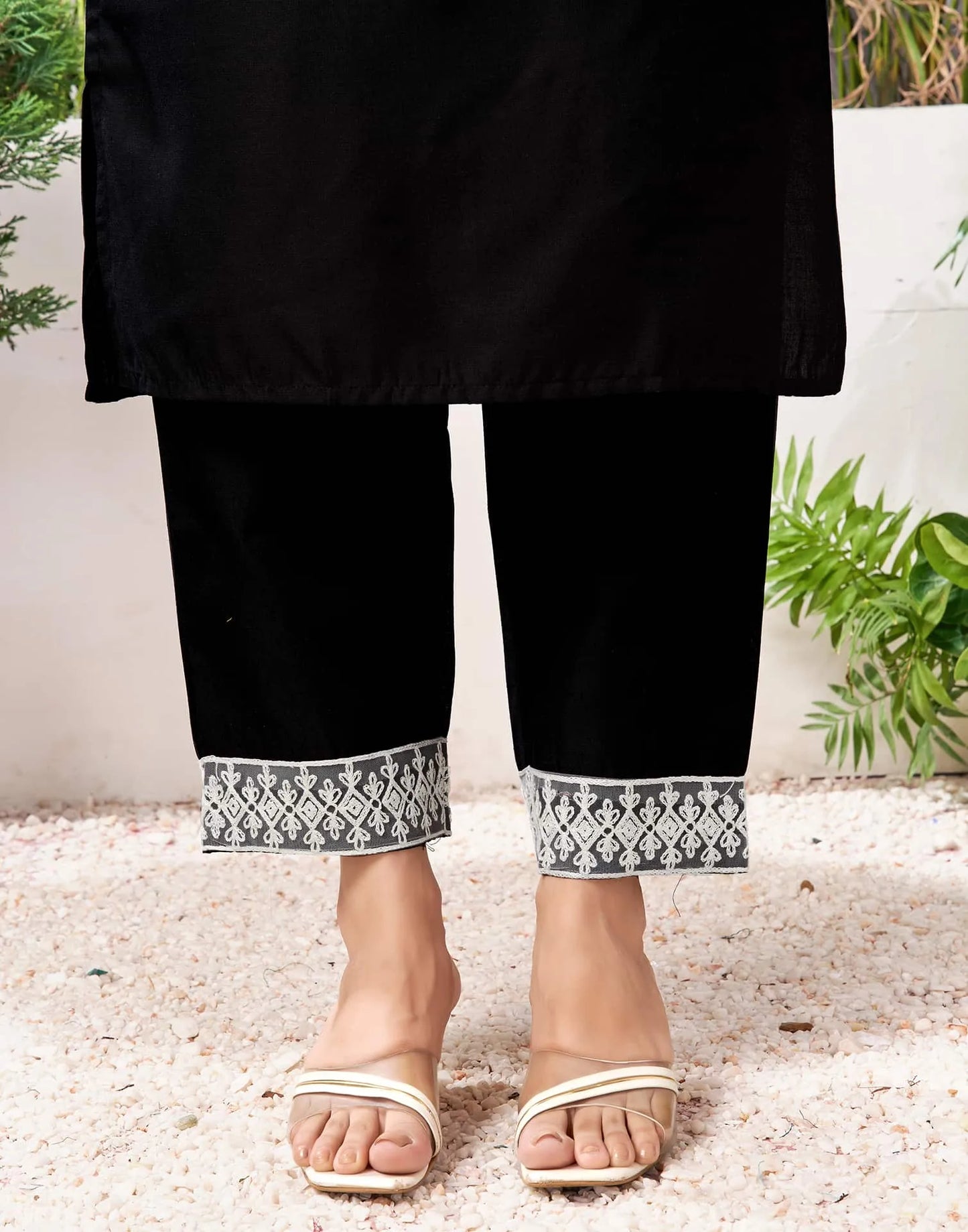 Cotton Blend Embroidered Straight Kurta with Pant & Dupatta