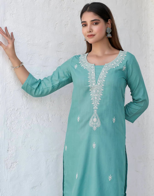 Cotton Embroidered Straight Kurti