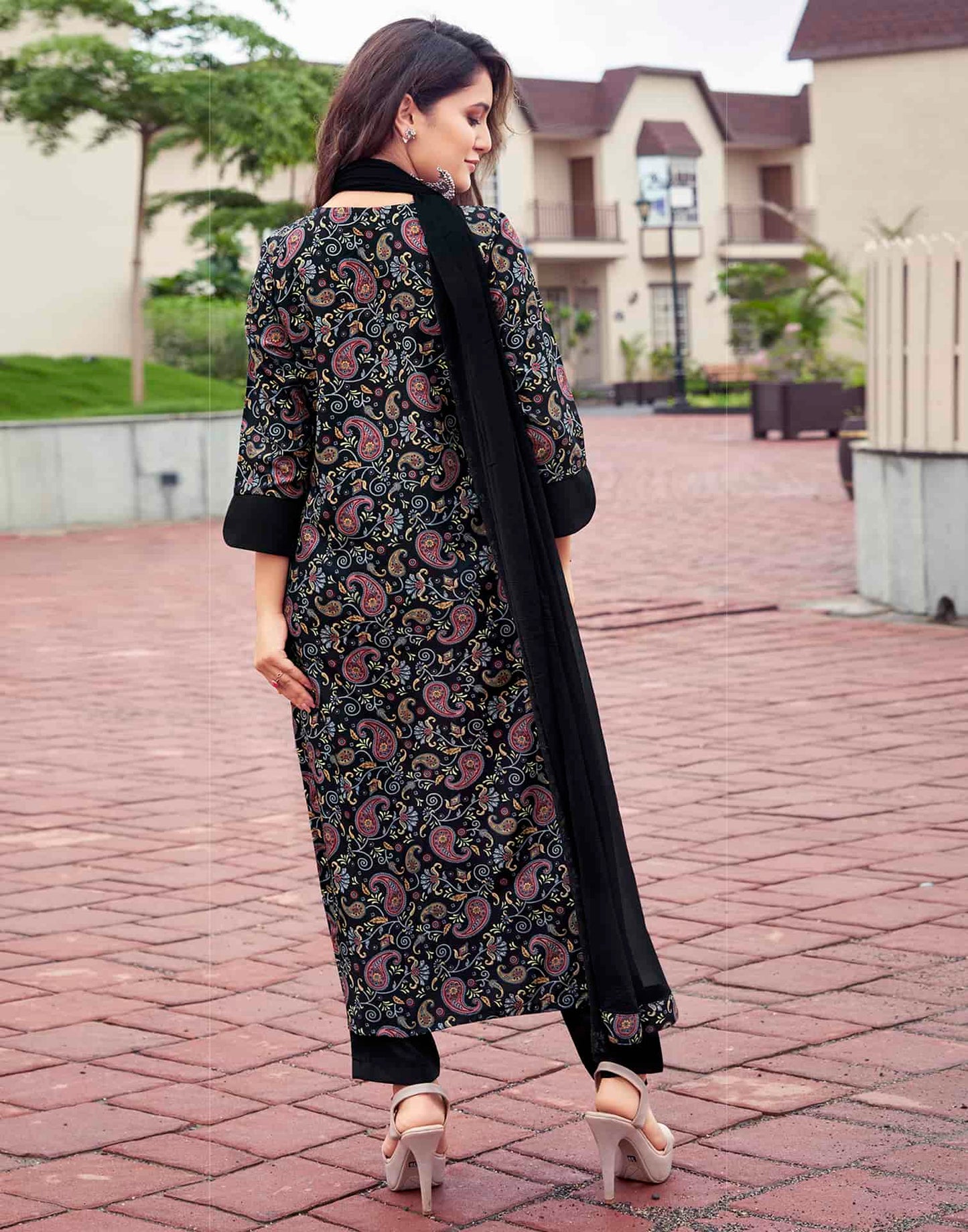 Crepe Printed A-Line Kurta with Pant & Dupatta