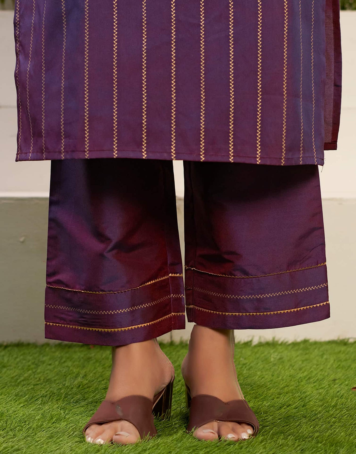 Silk Blend Foil Print and Lace Straight Kurta with Pant & Dupatta