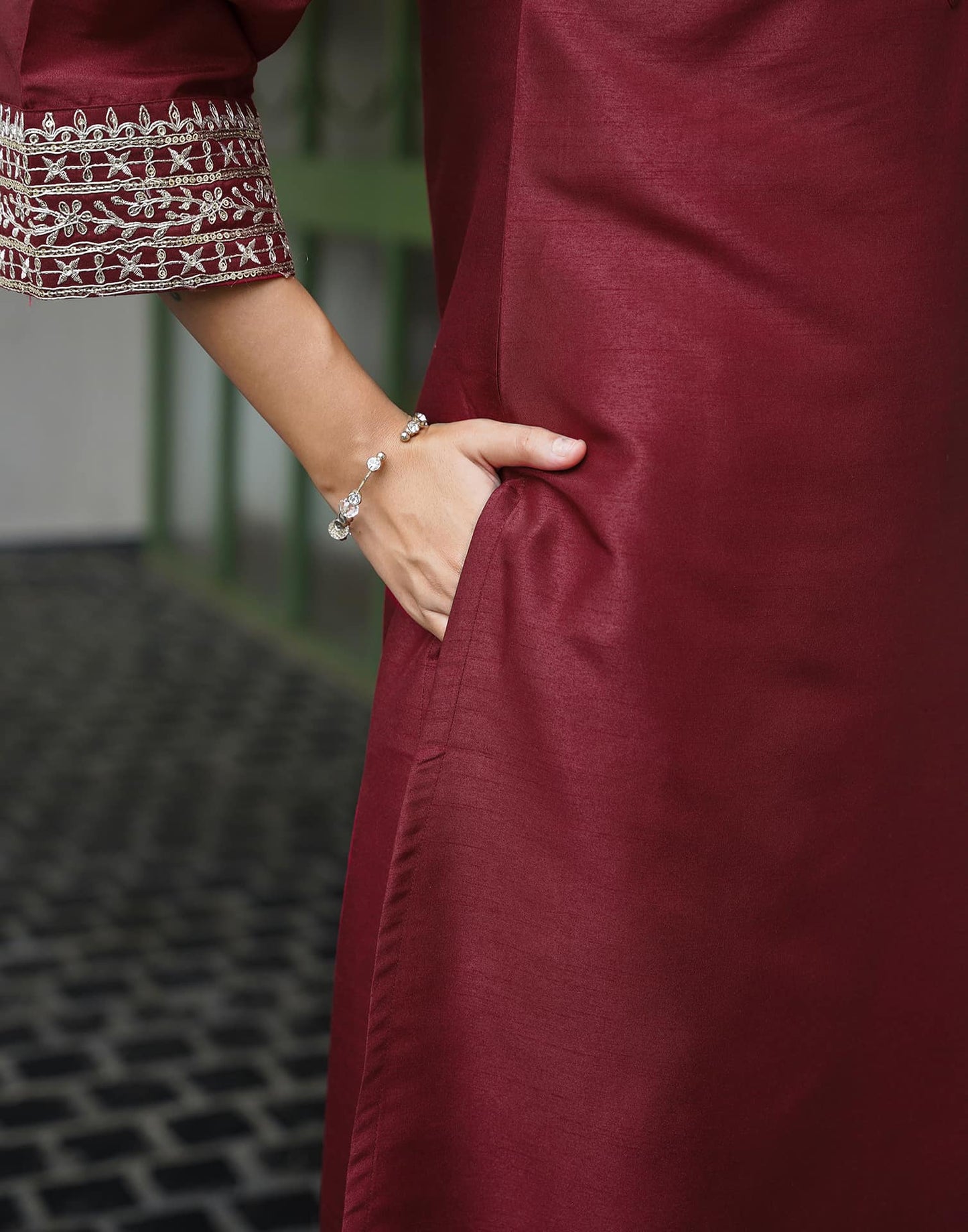 Silk Blend Sequins Embroidery Lace Straight Kurta with Pant & Dupatta