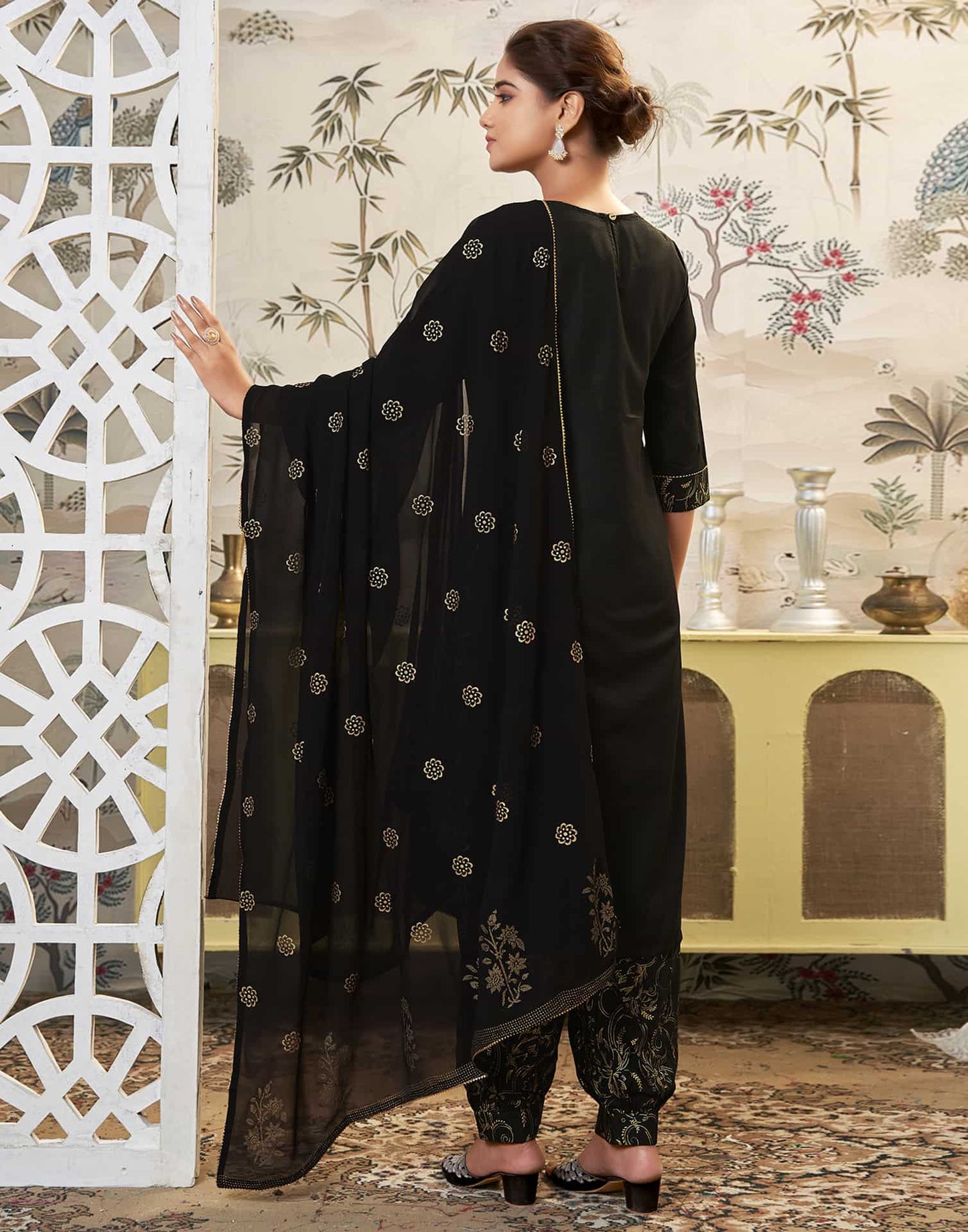 Cotton Blend Embroidered Straight Kurta with Pant & Dupatta