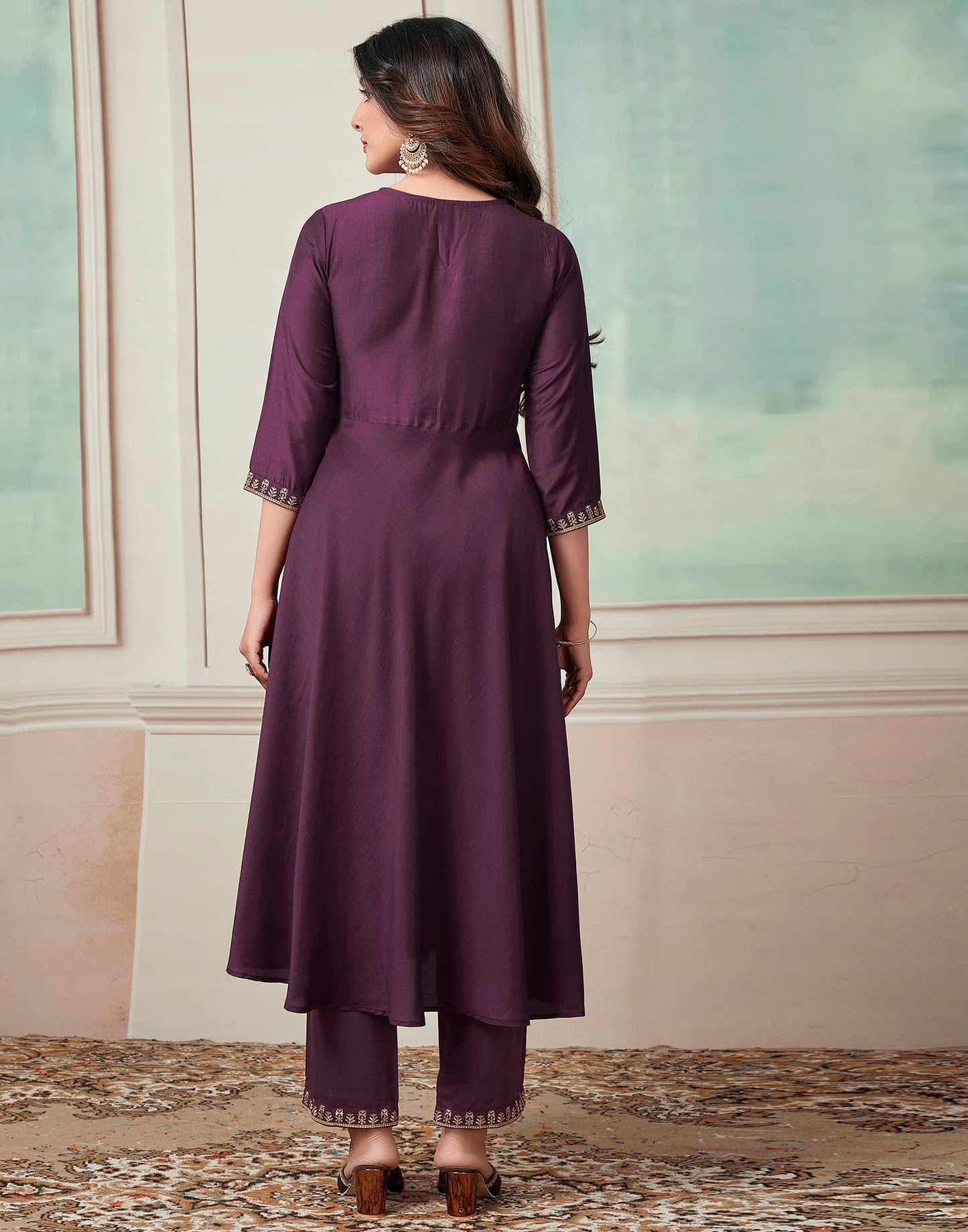 Silk Blend Dyed and Sequence Embroidery Work A-Line Kurta with Pant & Dupatta