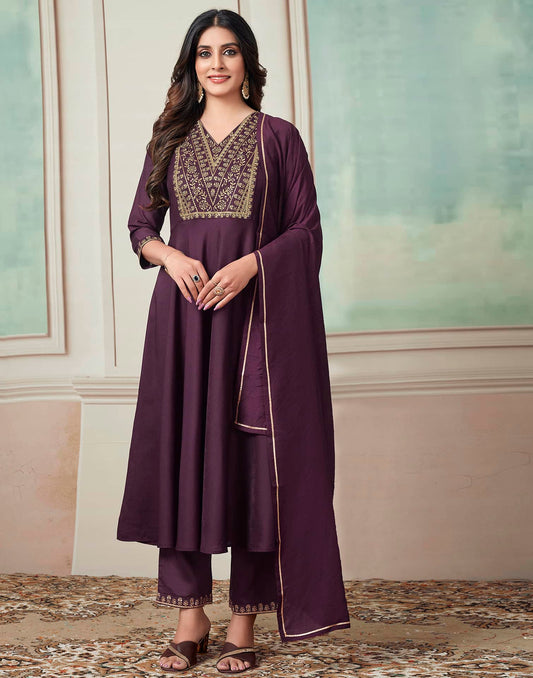 Silk Blend Dyed and Sequence Embroidery Work A-Line Kurta with Pant & Dupatta