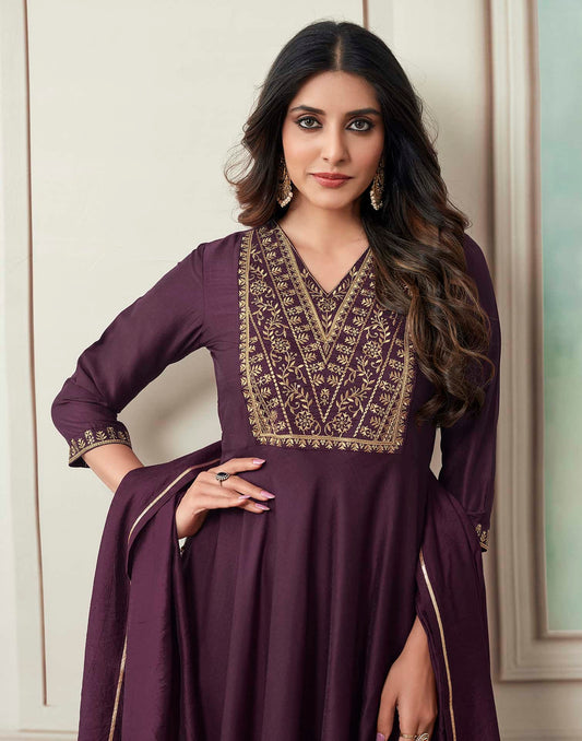 Silk Blend Dyed and Sequence Embroidery Work A-Line Kurta with Pant & Dupatta