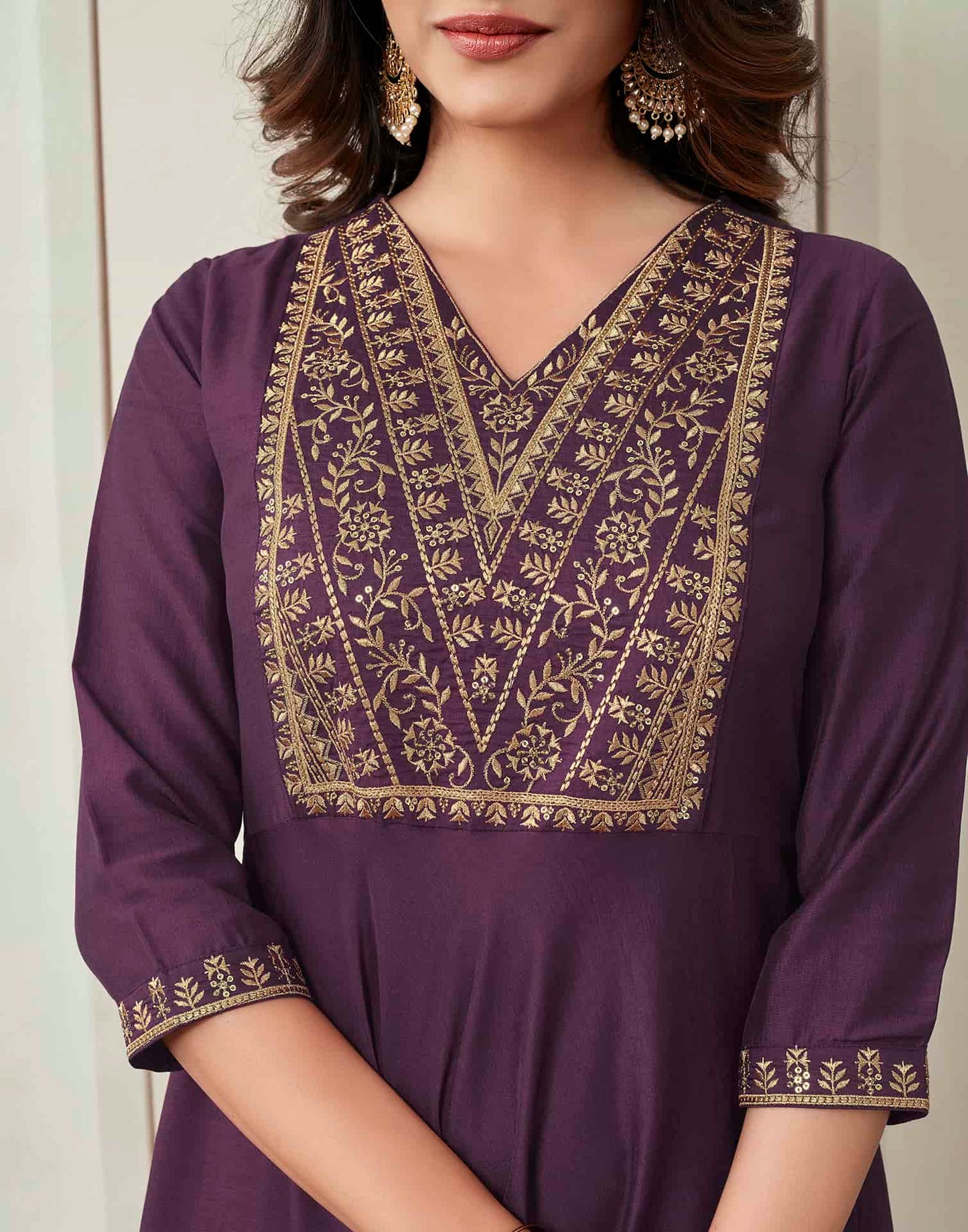 Silk Blend Dyed and Sequence Embroidery Work A-Line Kurta with Pant & Dupatta