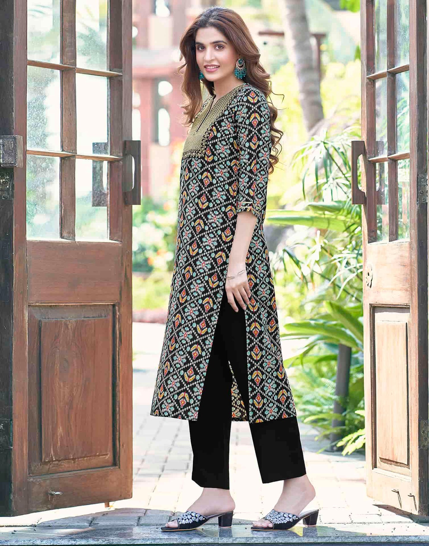 Cotton Blend Printed Straight Kurta with Pant & Dupatta