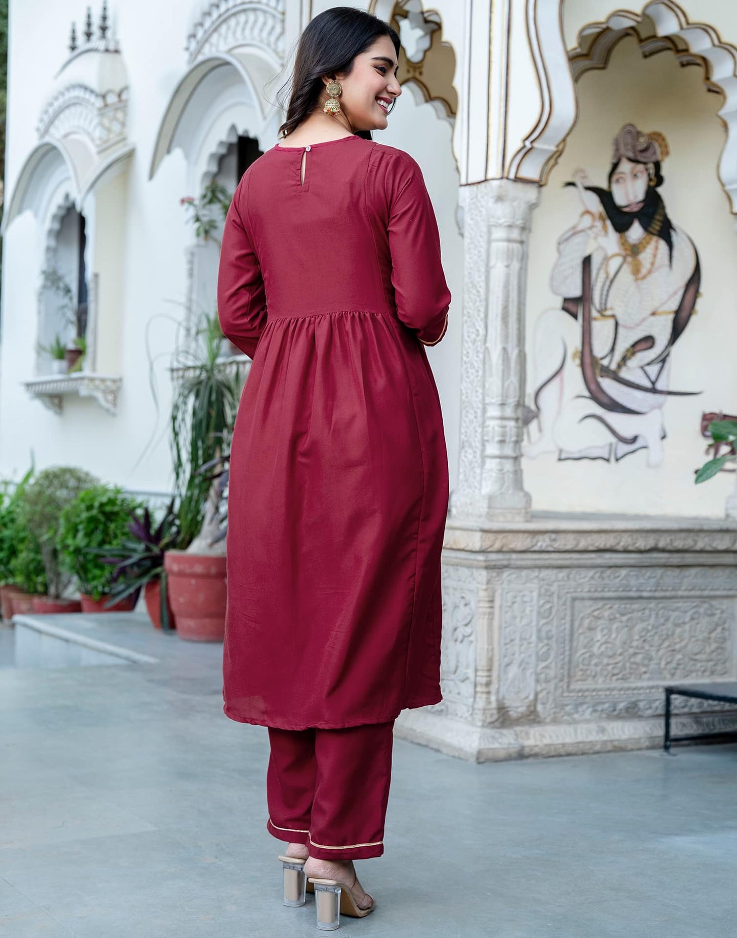 Rayon Blend Embroidered Anarkali Kurta with Pant & Dupatta