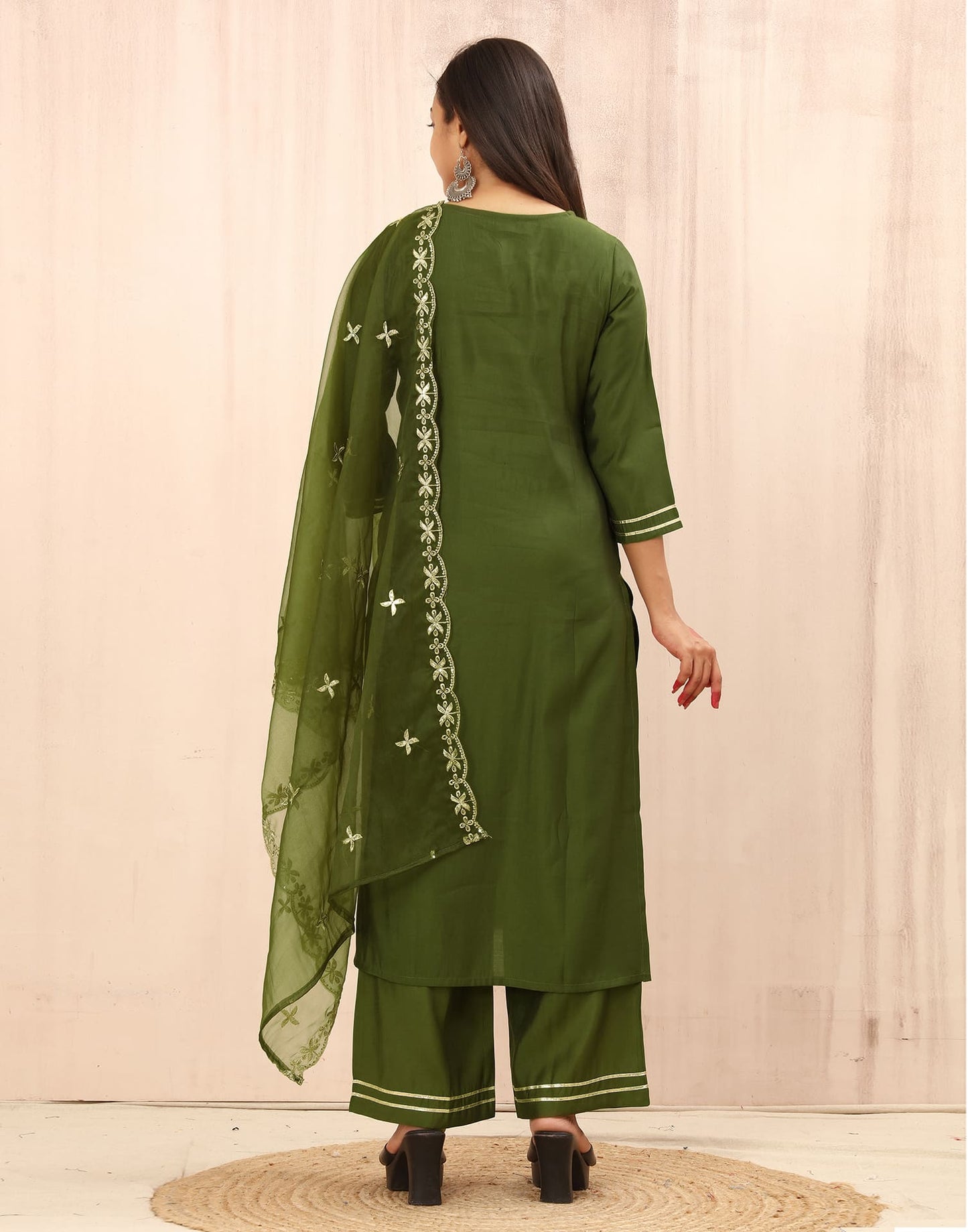 Silk Blend Sequence Embroidery Work and Lace A-Line Kurta with Pant & Dupatta
