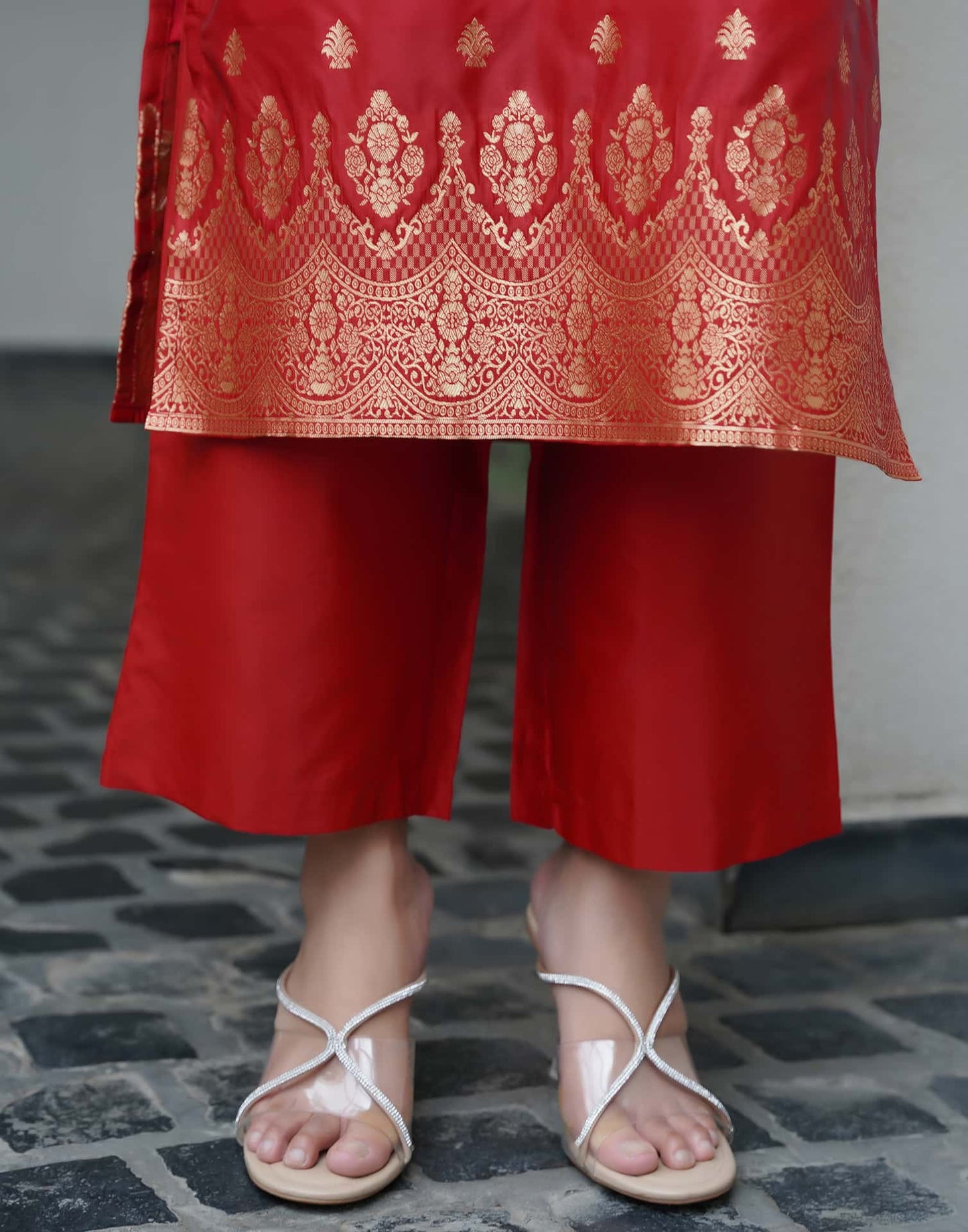 Silk Blend Jacquard Straight Kurta with Pant & Dupatta