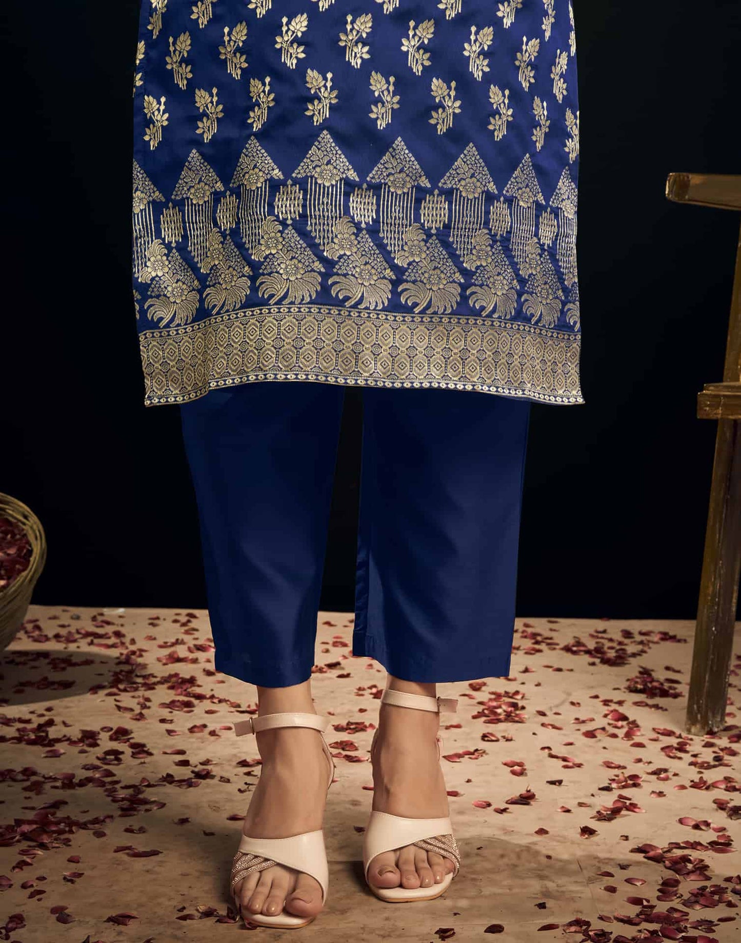 Silk Blend Woven Straight Kurta with Pant & Dupatta