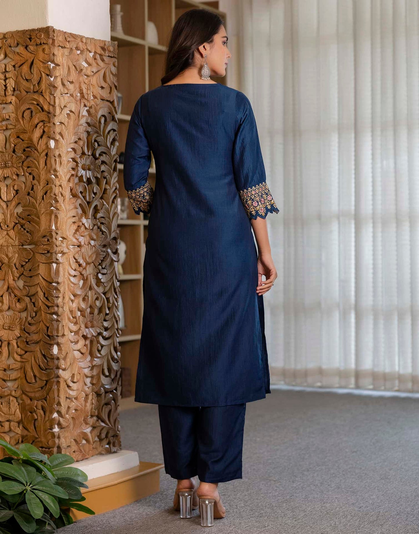 Silk Blend Embroidery, Sequence Work and lace Straight Kurta with Pant & Dupatta