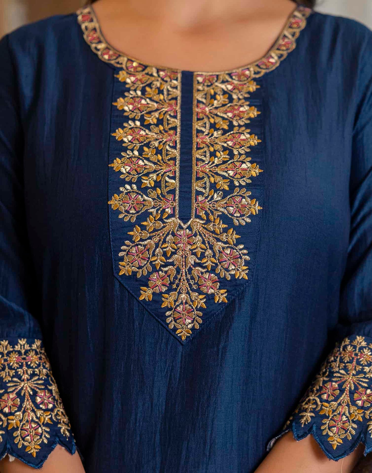 Silk Blend Embroidery, Sequence Work and lace Straight Kurta with Pant & Dupatta