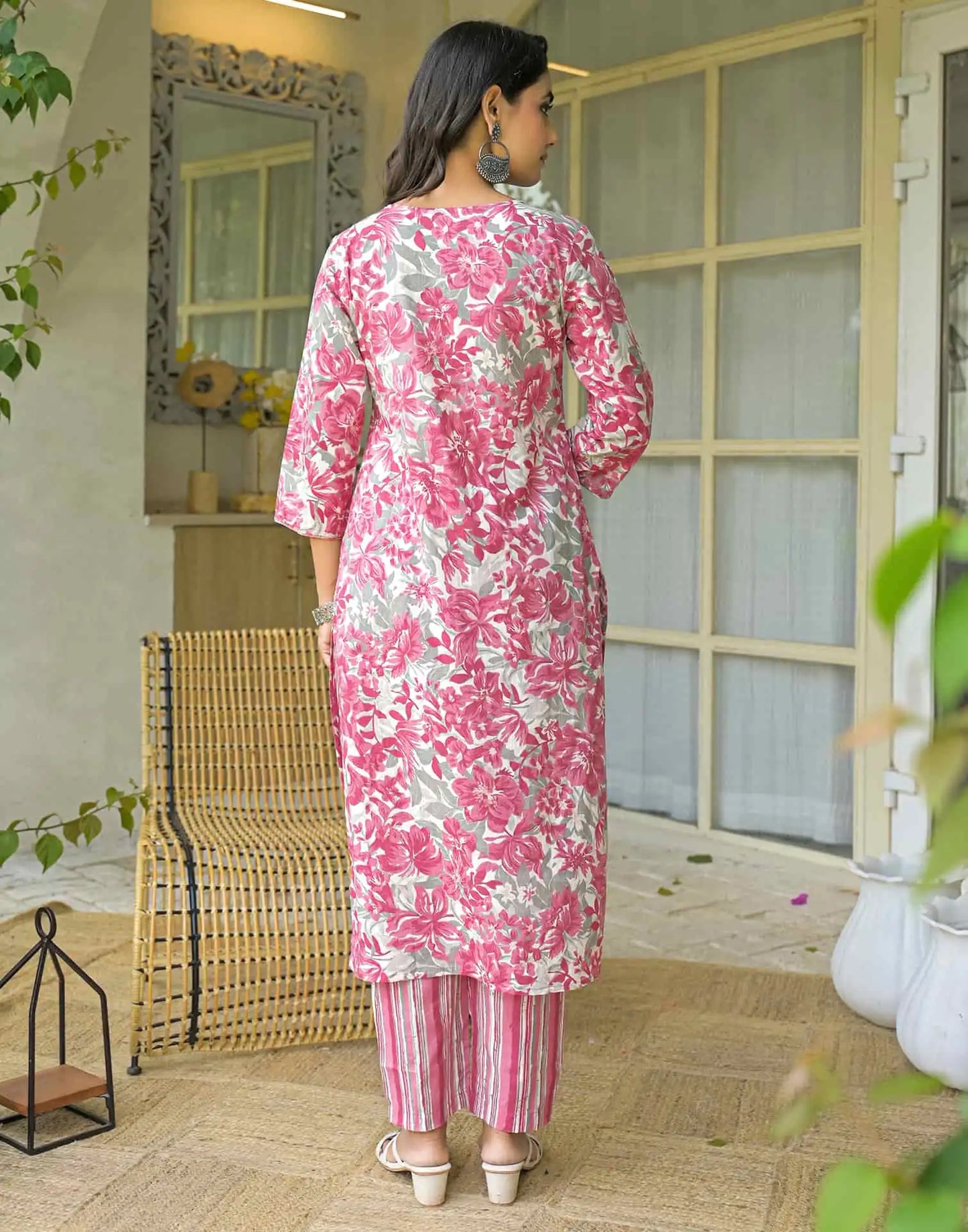 Cotton Straight Printed Keyhole Neck Kurta with Pant & Dupatta