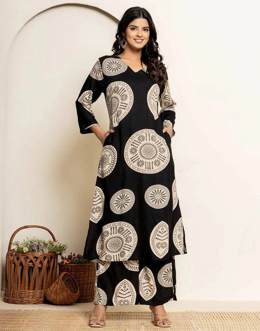 Cotton Printed V-Neck Co-ord Set