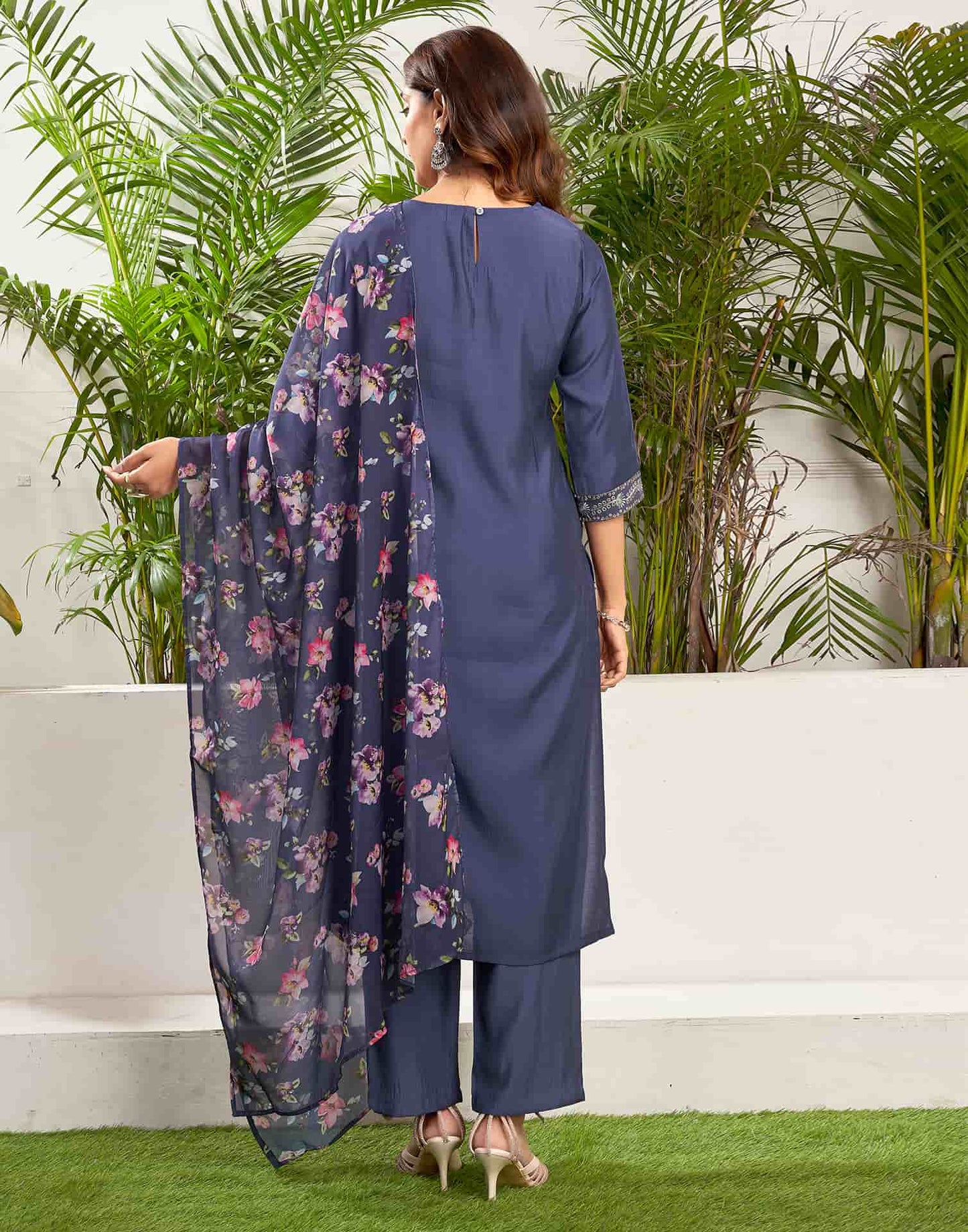 Silk Blend Embroidered Straight Kurta with Pant & Dupatta