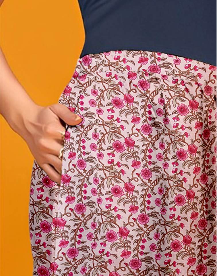 Light Pink Silk Floral Printed Round Neck 3/4 Sleeve Straight Kurta Set With Pant & Dupatta