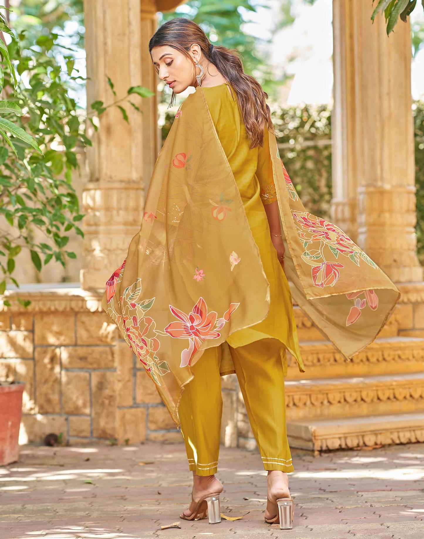 Silk Blend Embroidered Straight Kurta with Pant & Dupatta