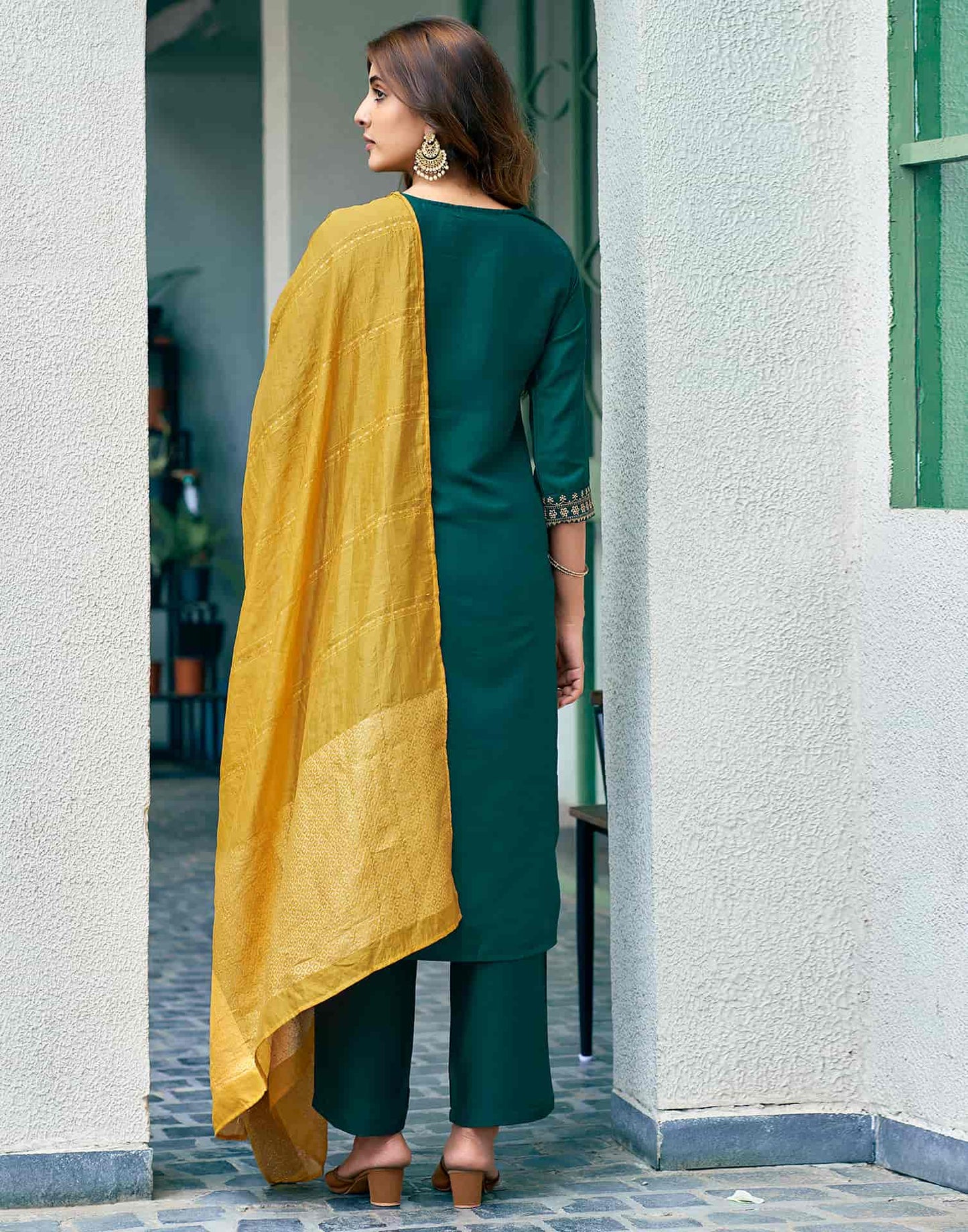 Silk Blend Embroidery Straight Kurta with Pant & Dupatta