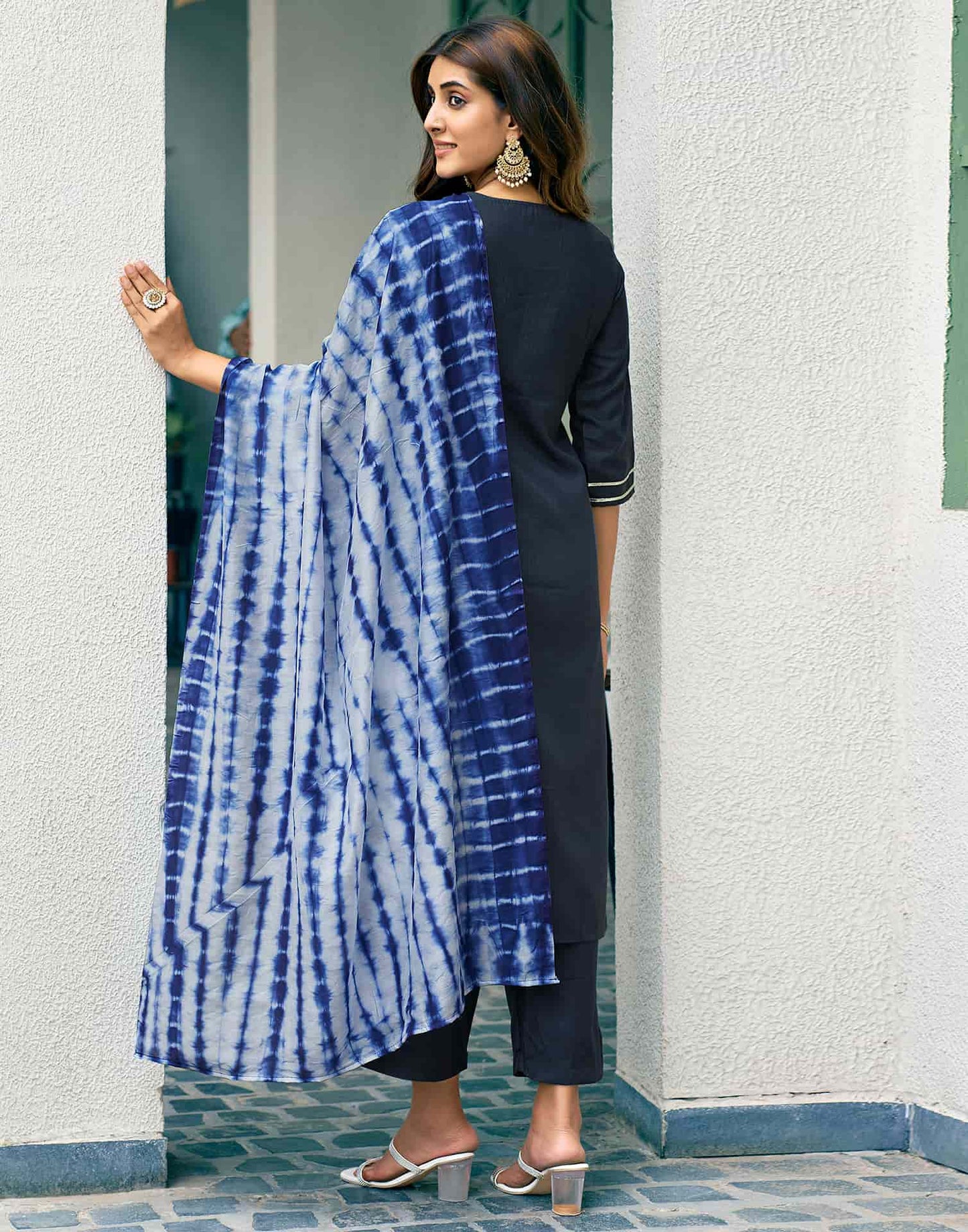 Cotton Blend Embroidered Straight Kurta with Pant & Dupatta