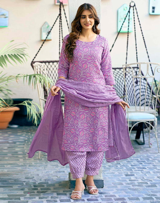 Affordable Light Purple Rayon Office Wear Kurta Set with dupatta