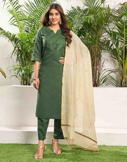 Cotton Blend Sequence, Embroidery Work and Gota Lace Straight Kurta with Pant & Dupatta