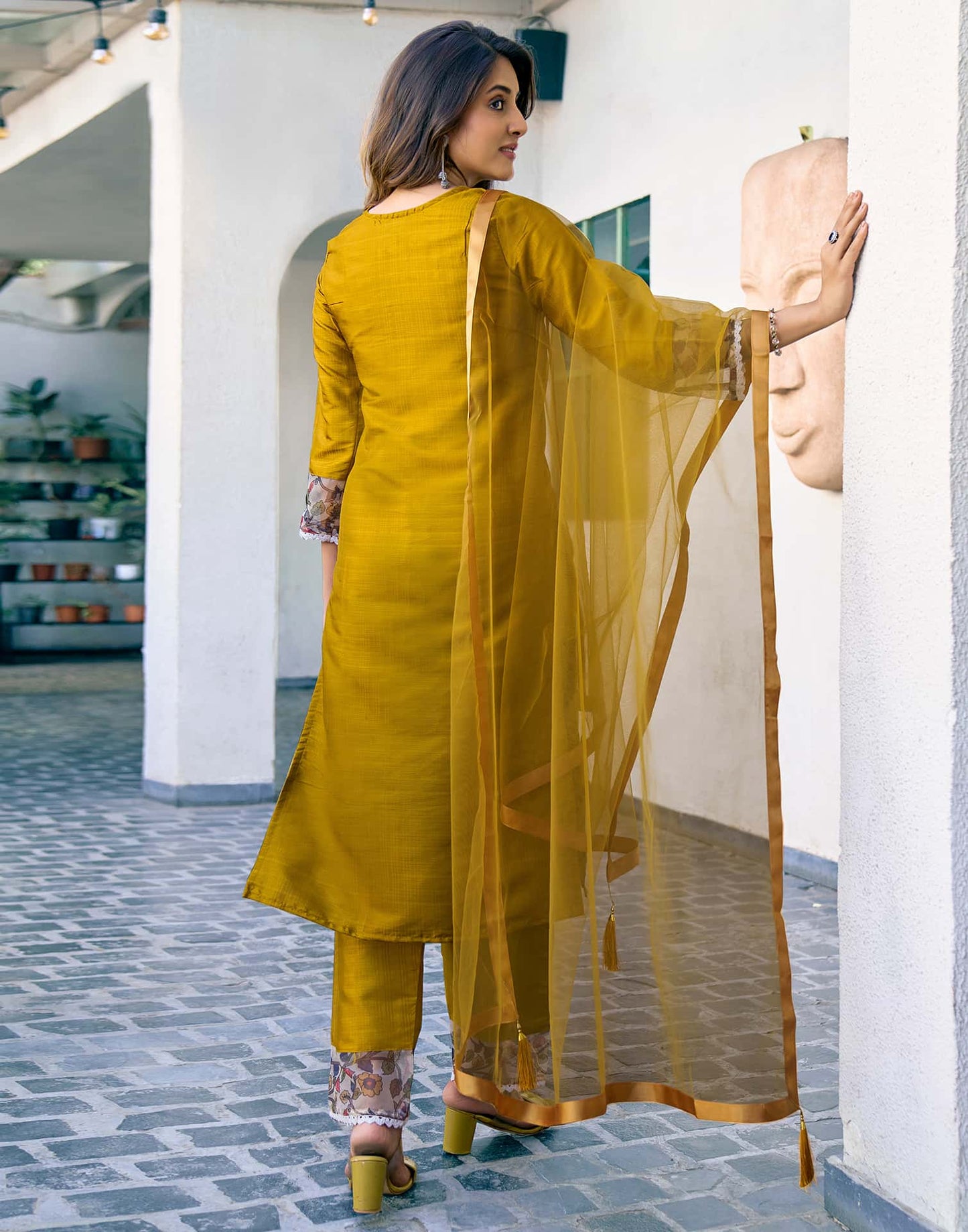 Silk Blend Sequence Embroidery Work and Lace Straight Kurta with Pant & Dupatta