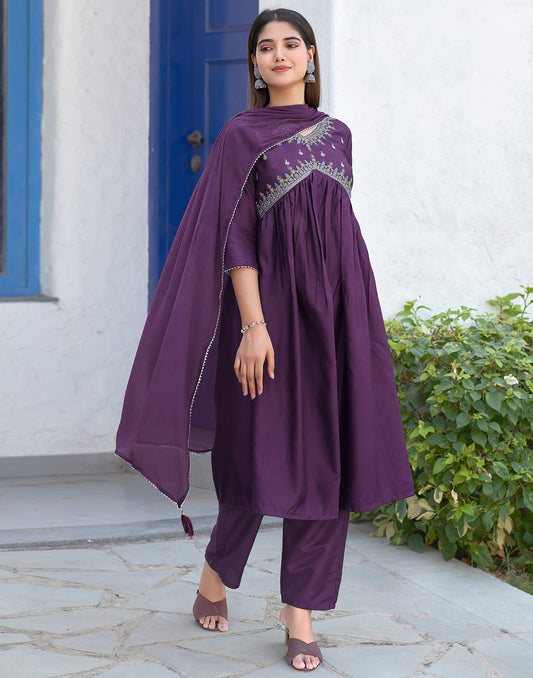 Silk Blend Sequence Embroidery Work and Gota Lace Alia Cut Kurta with Pant & Dupatta