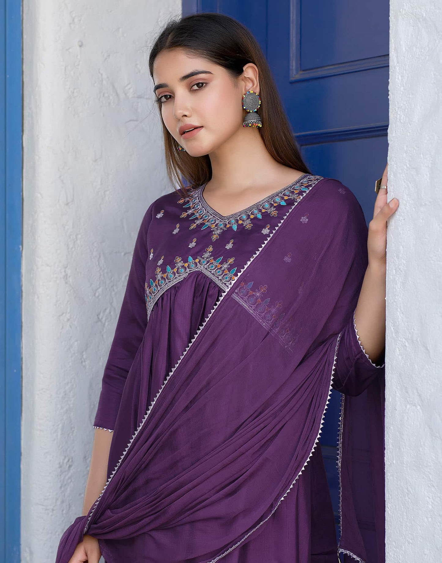 Silk Blend Sequence Embroidery Work and Gota Lace Alia Cut Kurta with Pant & Dupatta