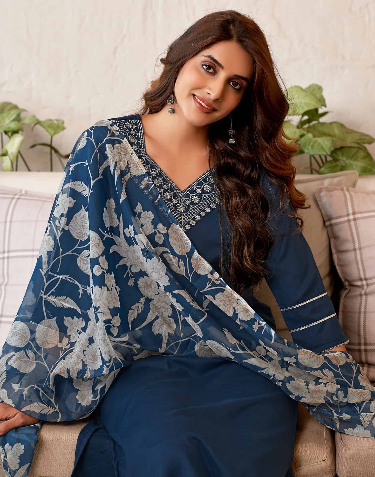 Cotton Blend Sequence, Embroidery Work and Gota Lace Straight Kurta with Pant & Dupatta