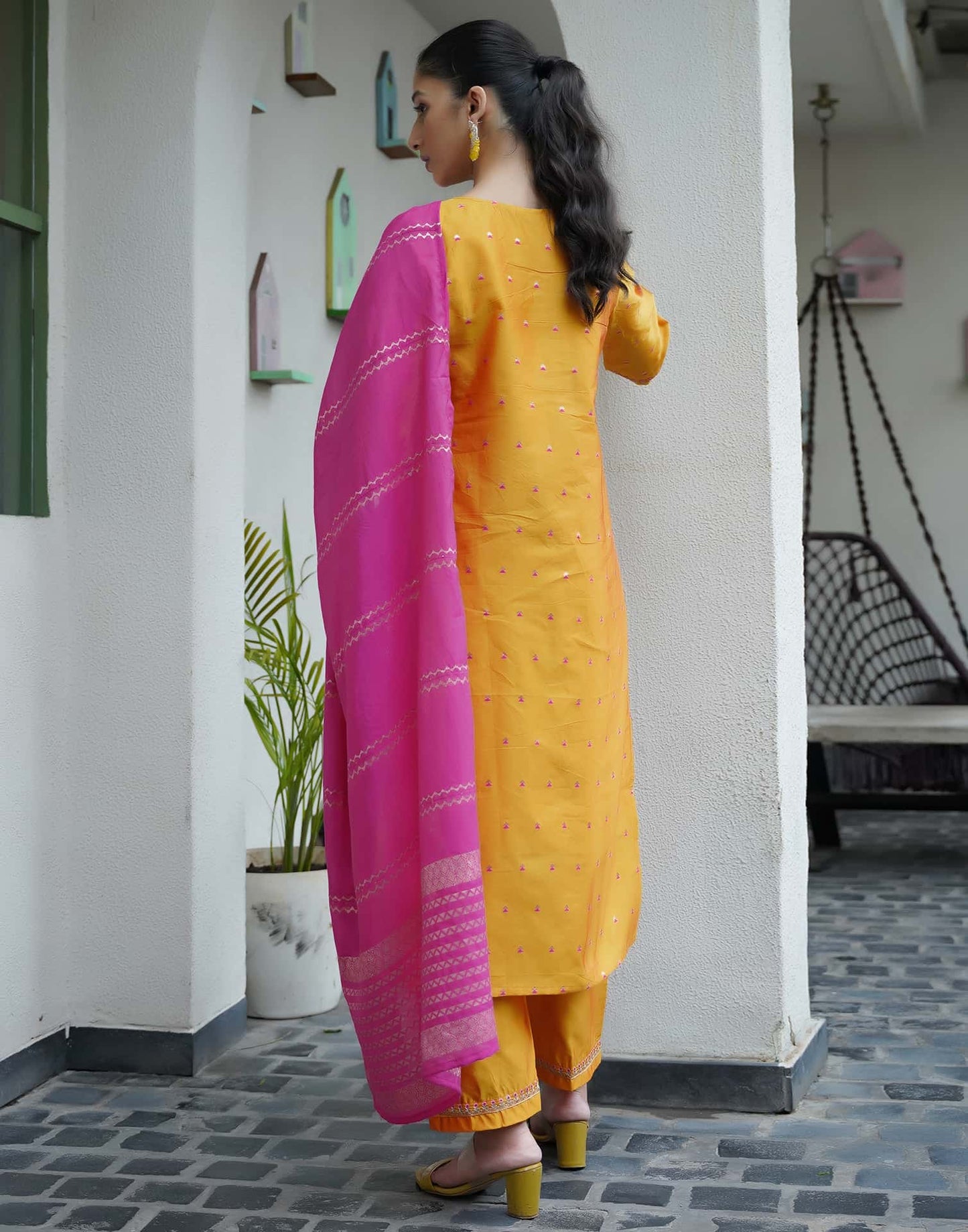 Silk Blend Embroidered Straight Kurta with Pant & Dupatta