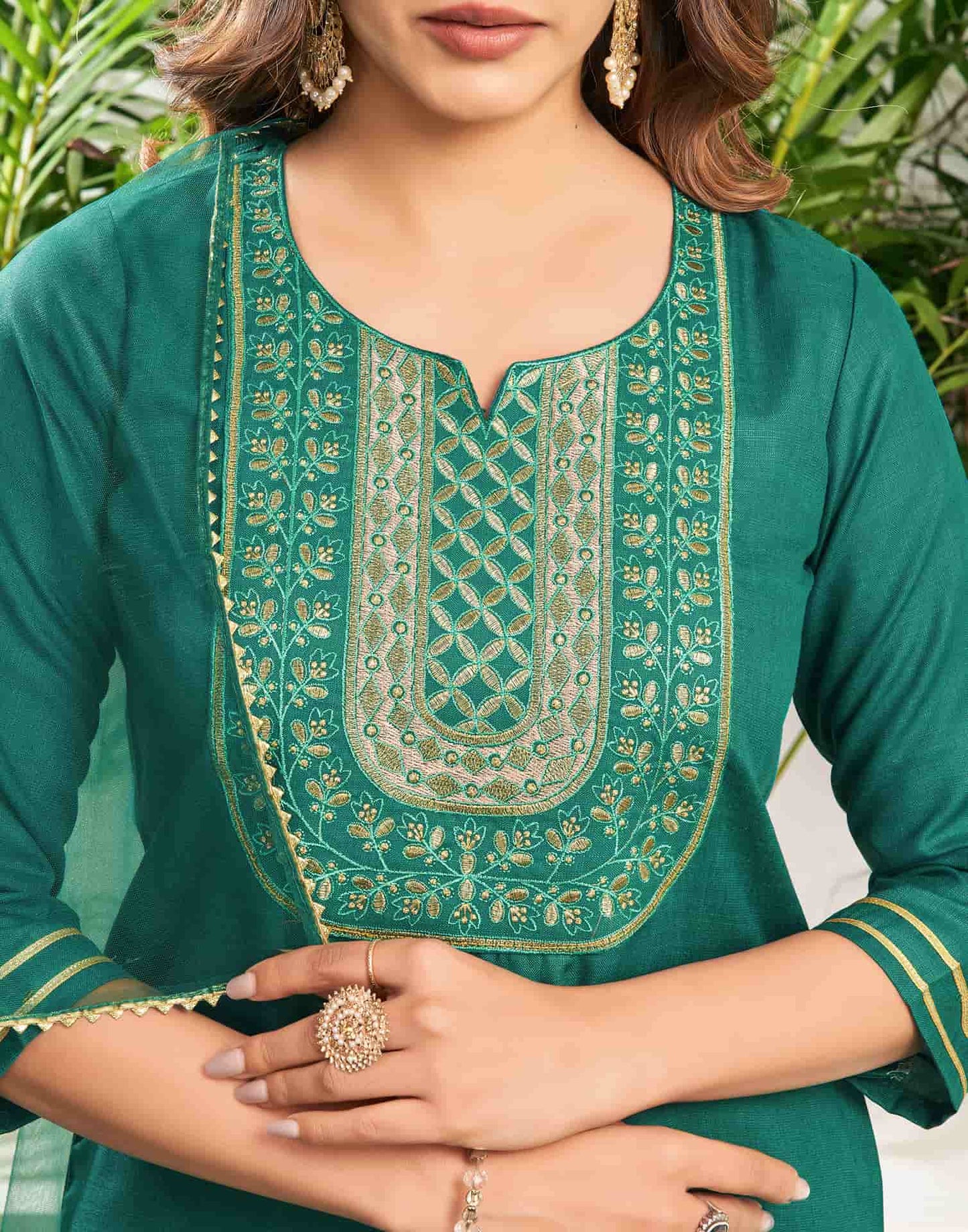 Cotton Blend Embroidery and Lace Straight Kurta with Pant & Dupatta