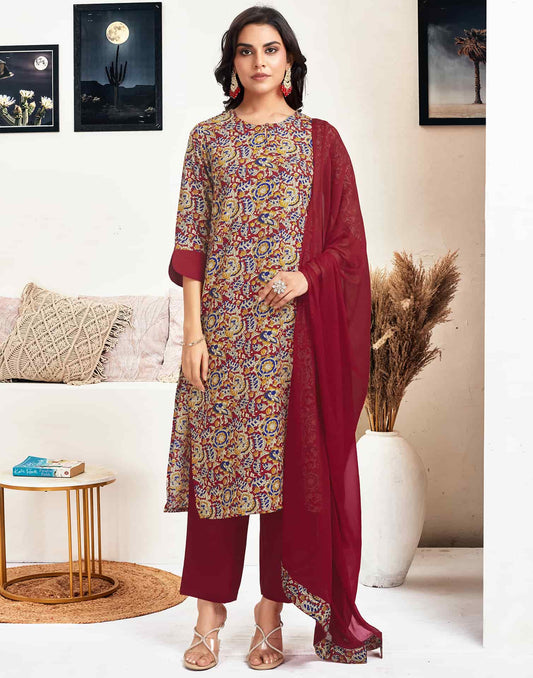 Crepe Printed Straight Kurta with Pant & Dupatta
