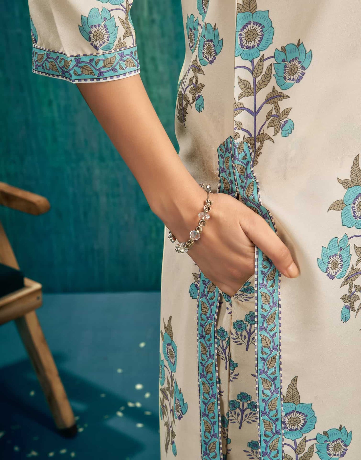 Rayon Floral Printed and Printed Lace Straight Kurta with Pant & Dupatta