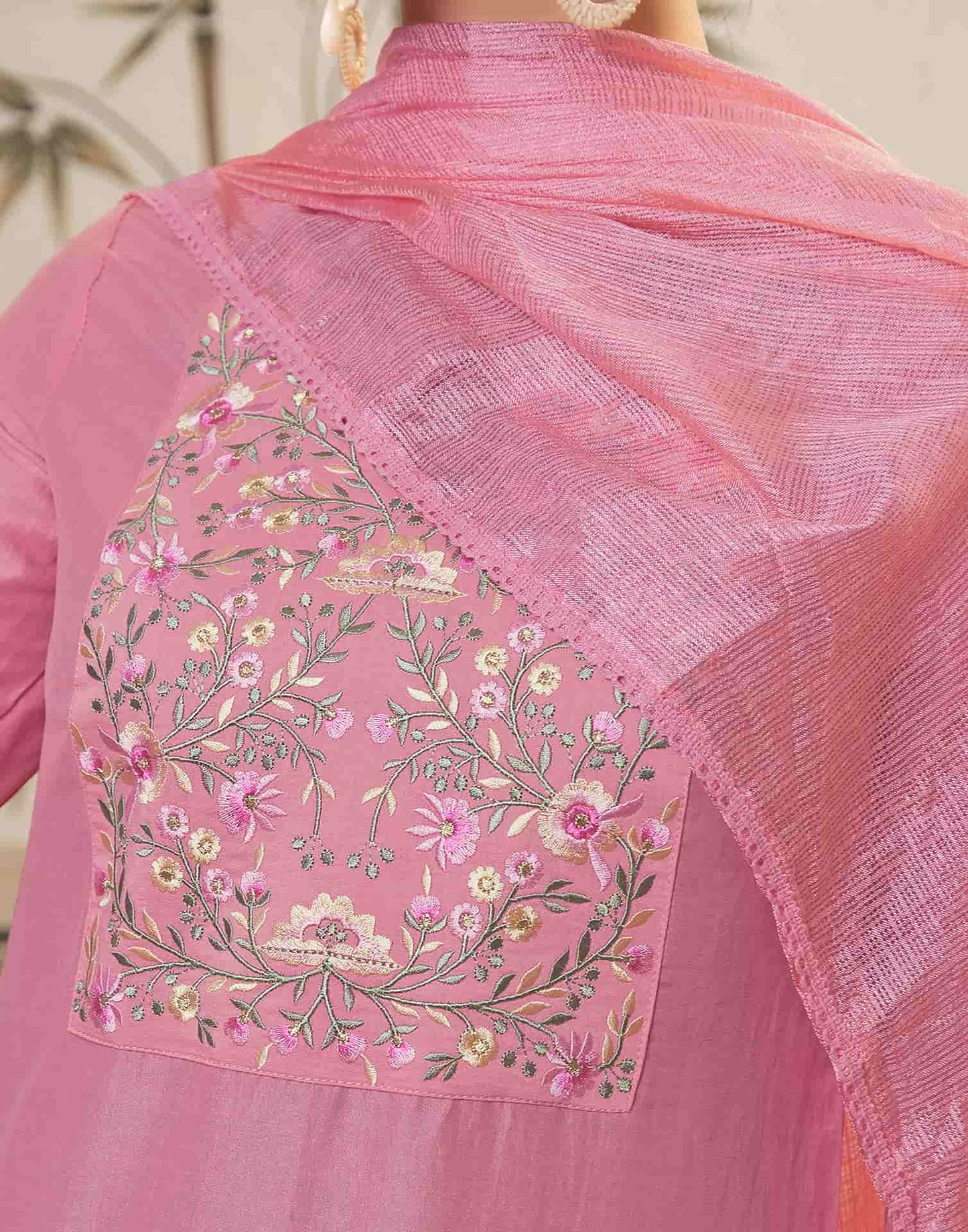Silk Blend Dyed, Embroidery and Embroidery Lace Straight Kurta with Pant & Dupatta