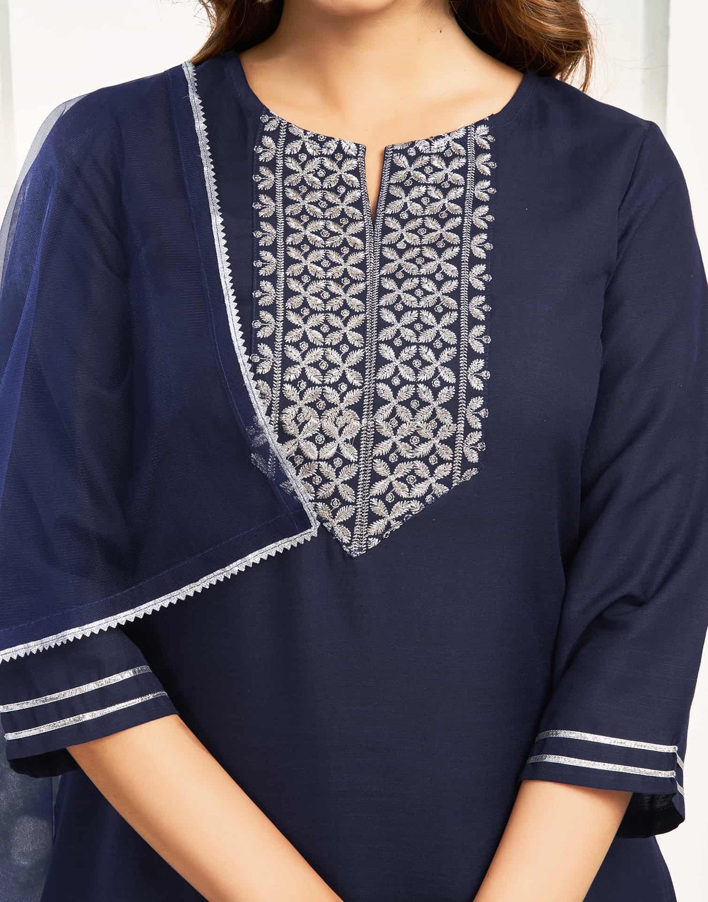 Cotton Blend Sequence, Embroidery Work and Gota Lace Straight Kurta with Pant & Dupatta
