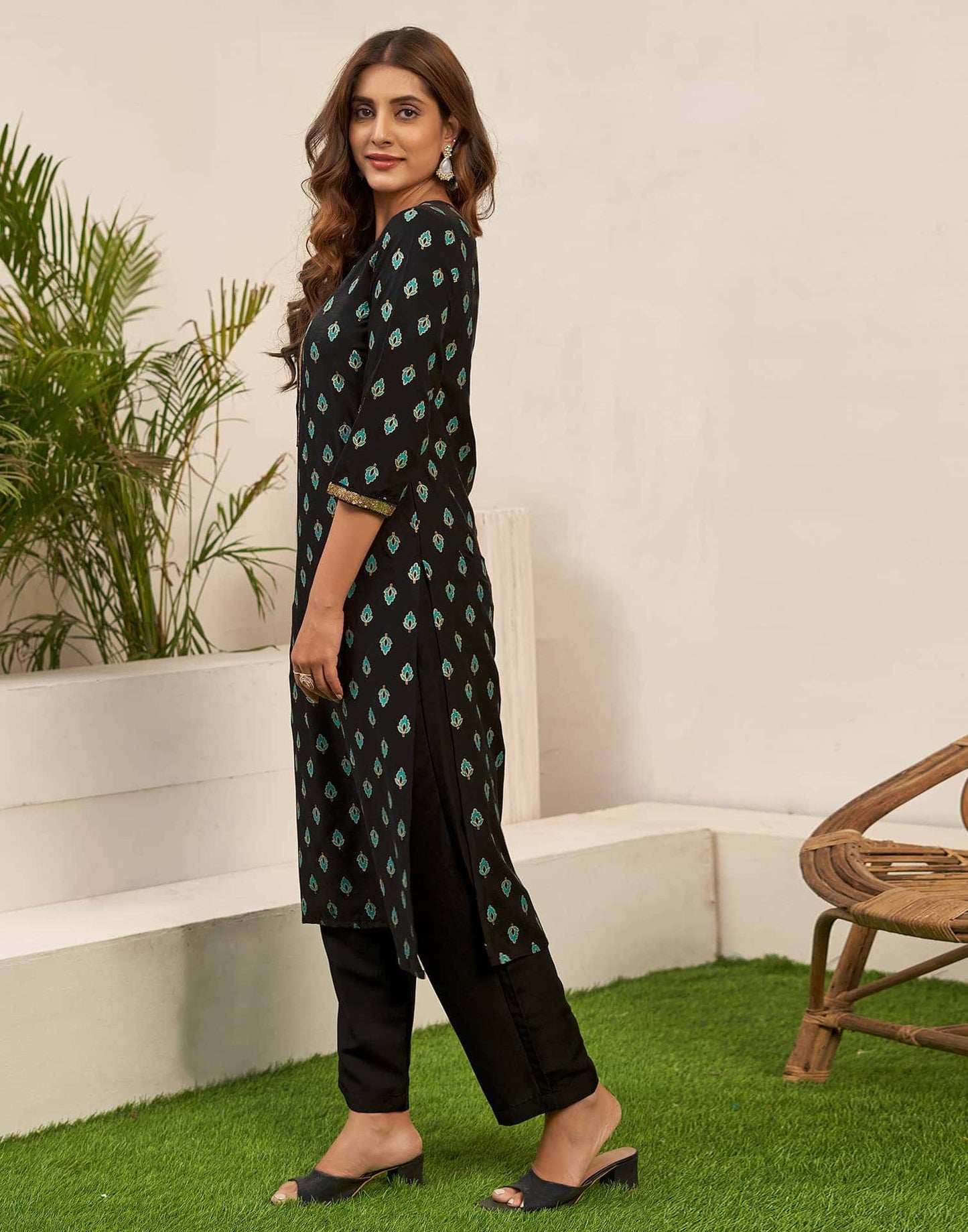 Rayon Blend Printed Straight Kurta with Pant & Dupatta