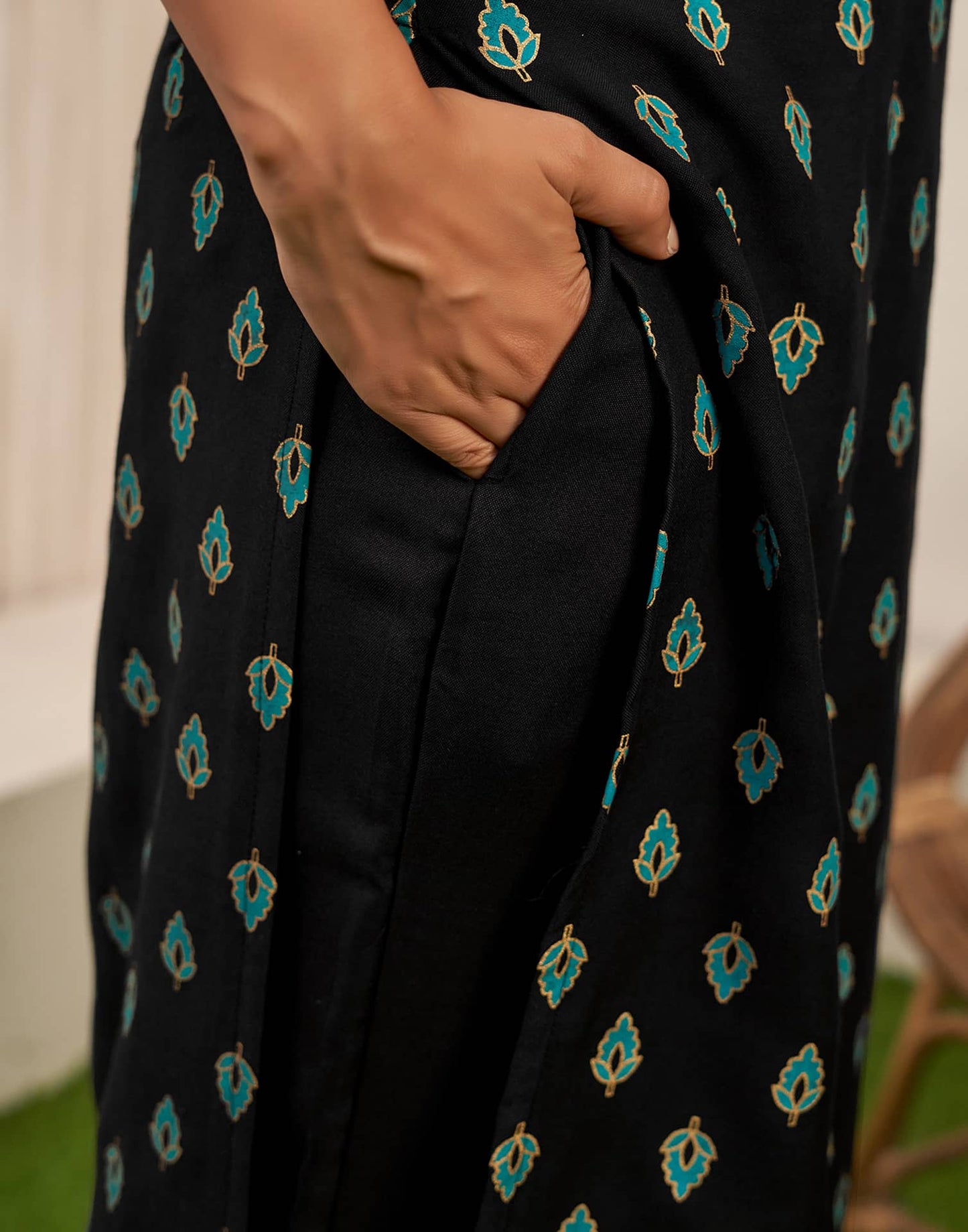 Rayon Blend Printed Straight Kurta with Pant & Dupatta