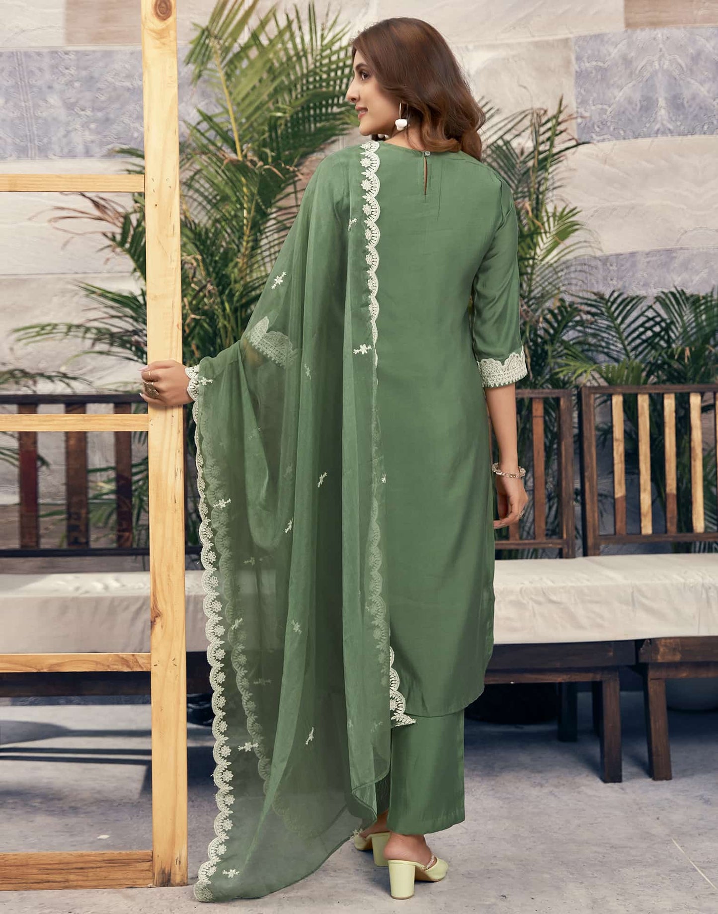 Silk Blend Sequence Embrodery Straight Kurta with Pant & Dupatta