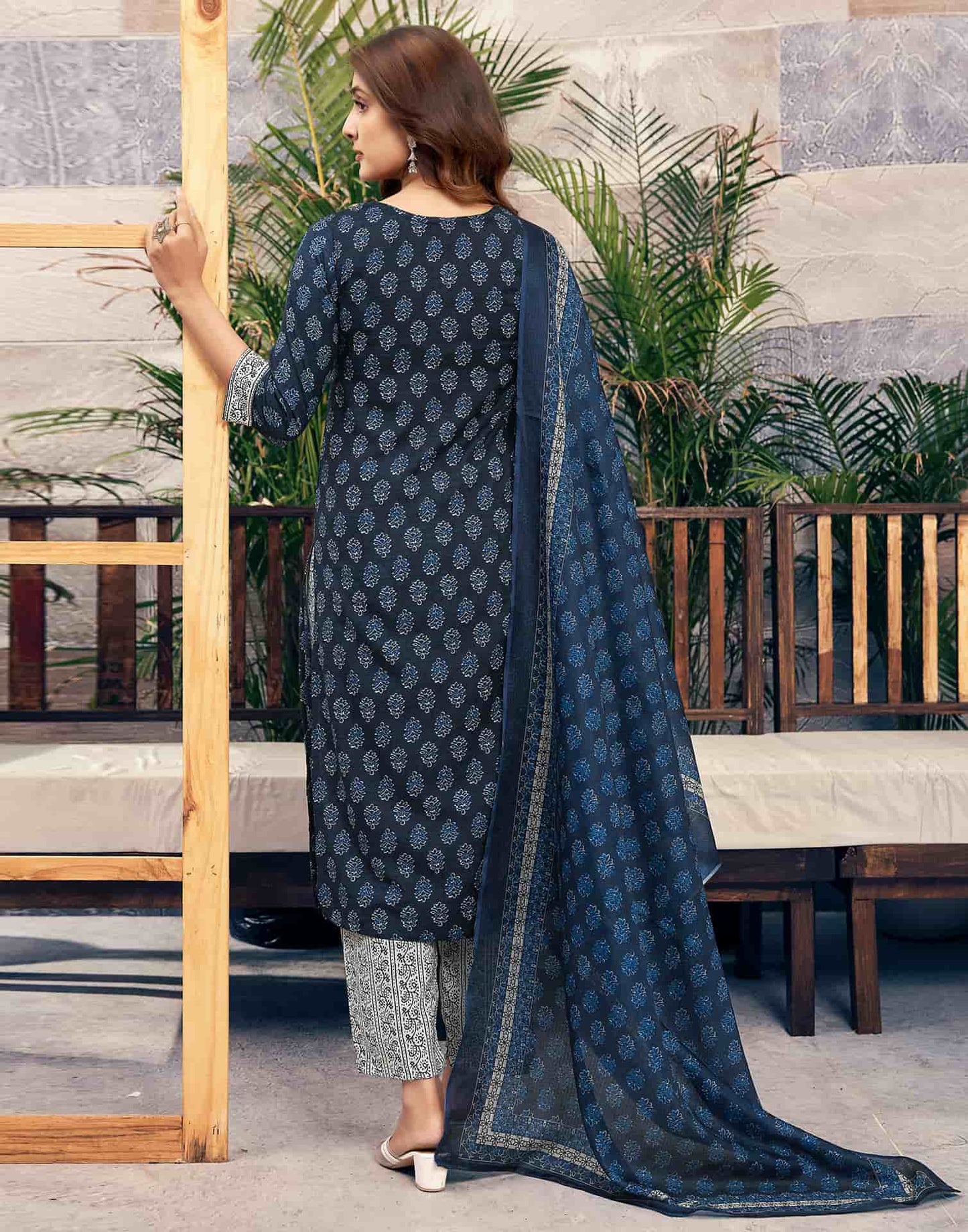 Cotton Floral Printed A-Line Kurta with Pant & Dupatta