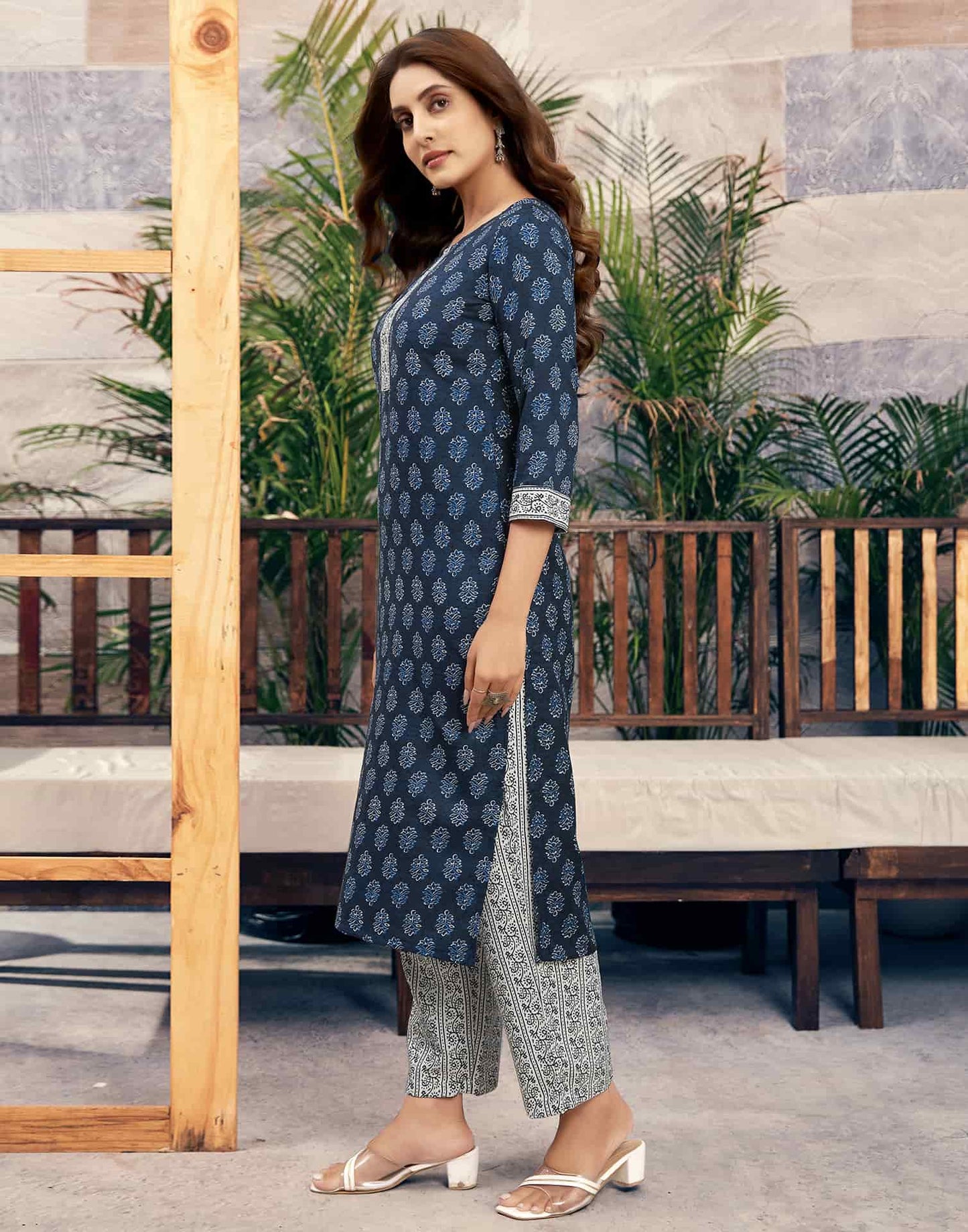 Cotton Floral Printed A-Line Kurta with Pant & Dupatta