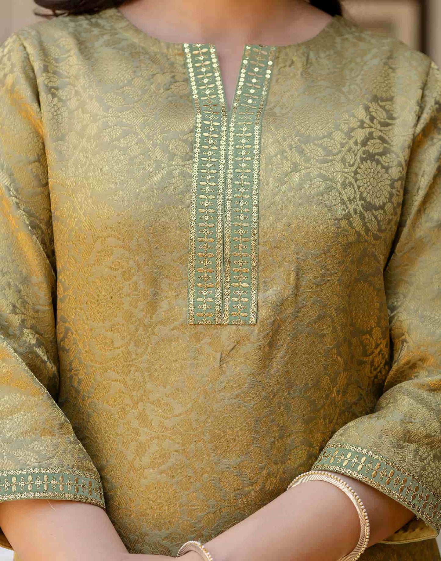 Silk Blend Weaving AndEmbroidery Lace Straight Kurta with Pant & Dupatta