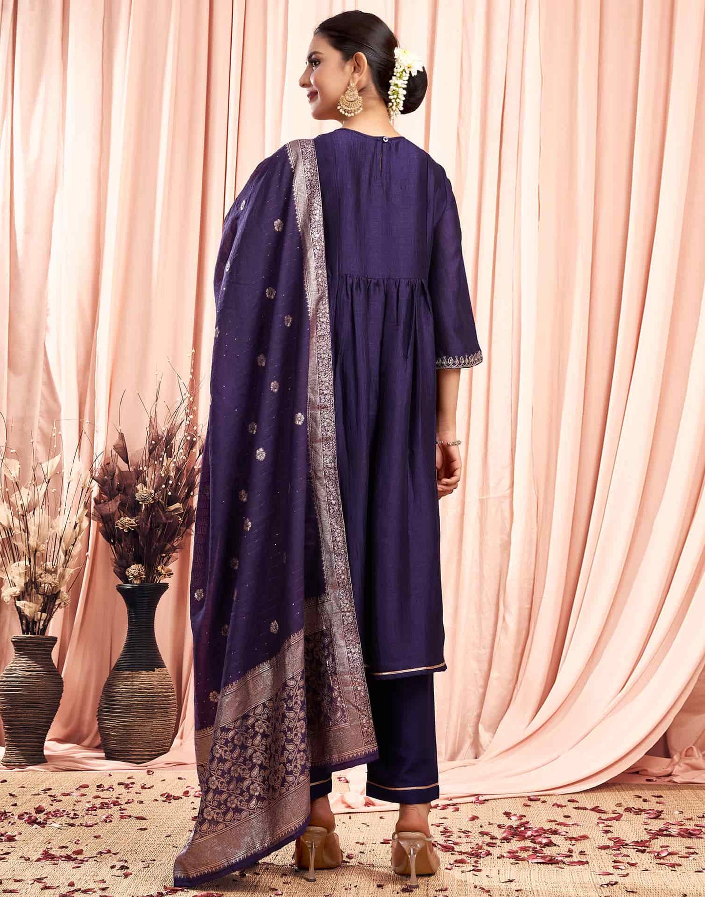 Silk Blend Embroidered Anarkali Kurta with Pant & Dupatta