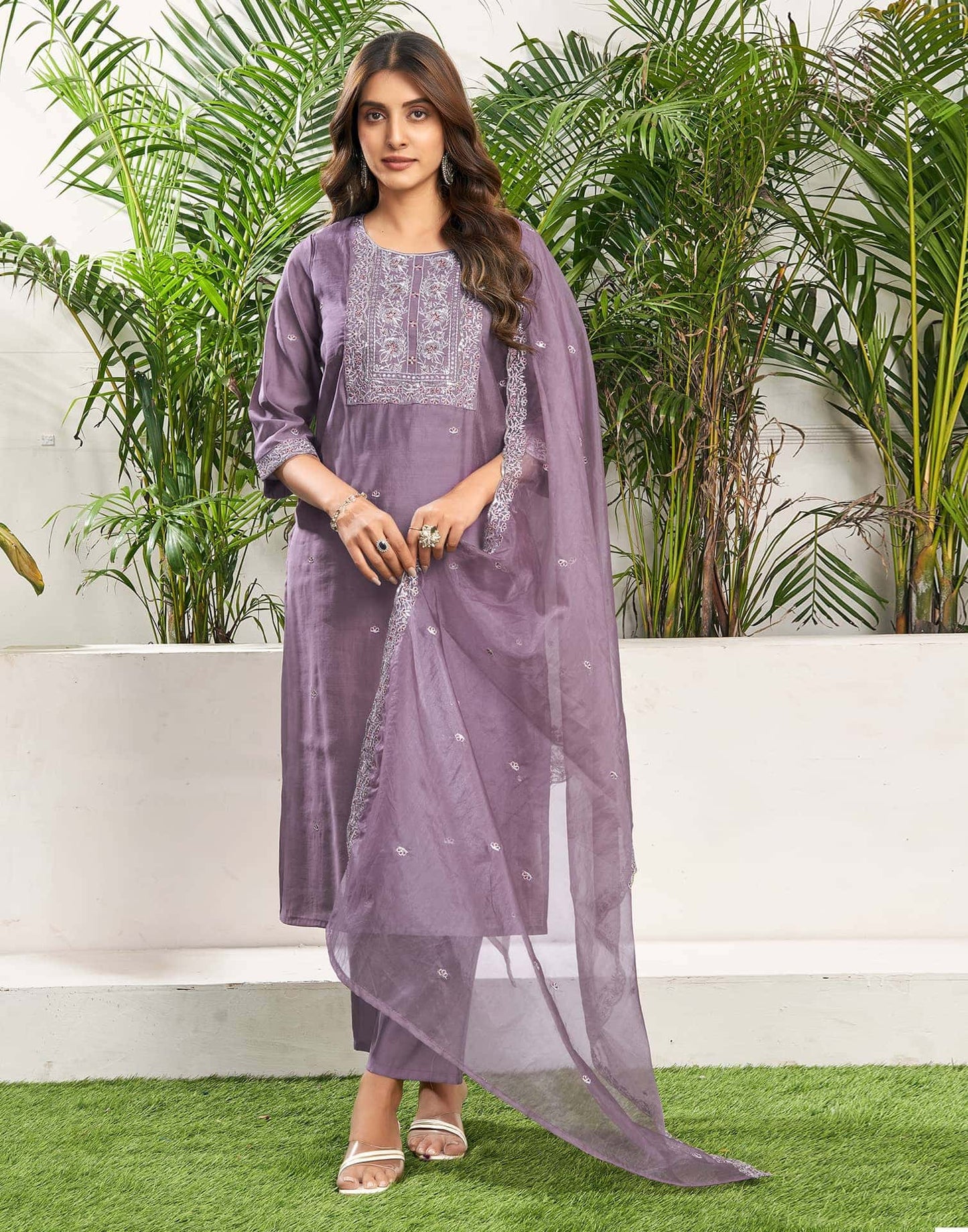 Silk Dyed, Sequence and Embroidery Work and Embroidery Lace Straight Kurta with Pant & Dupatta