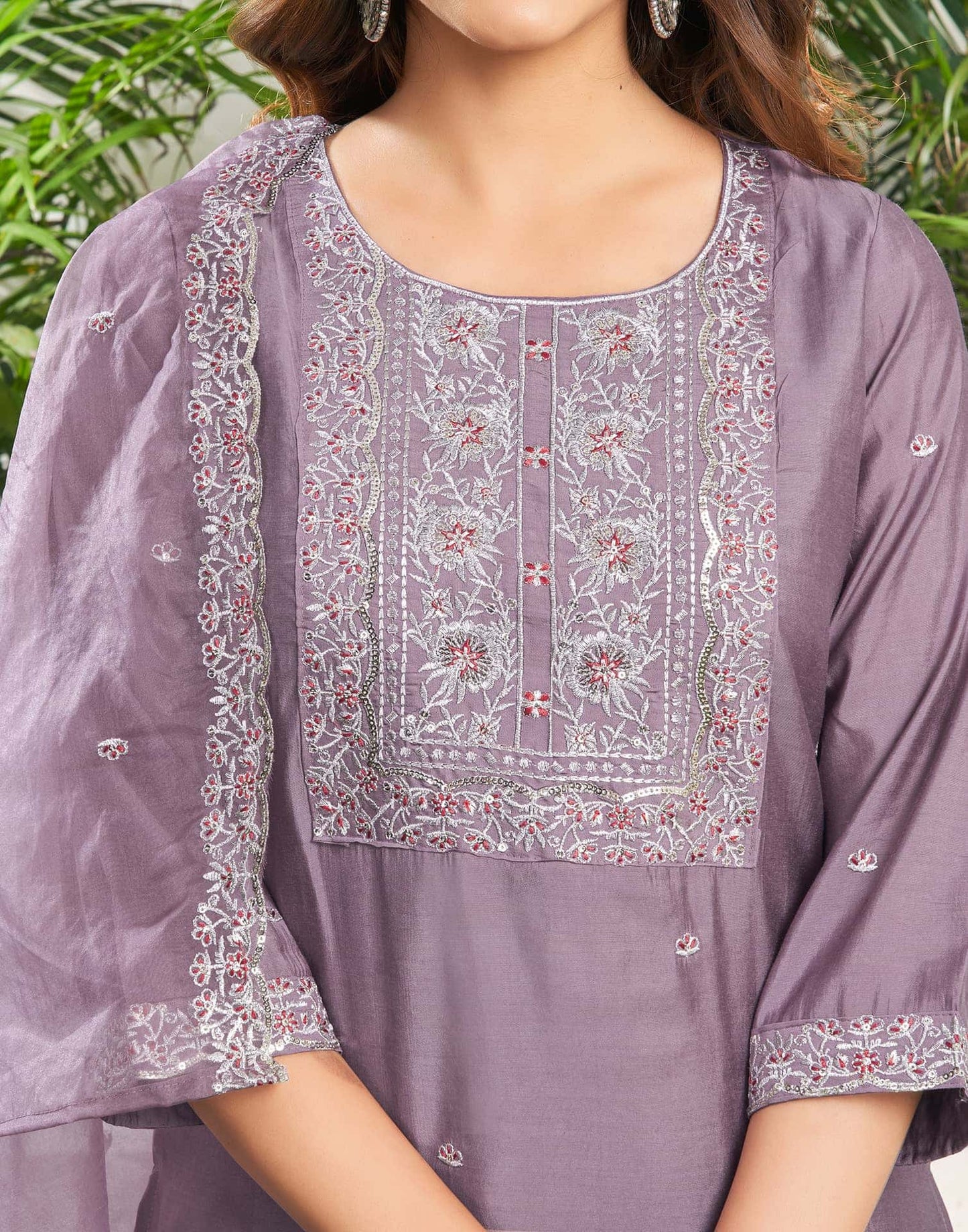 Silk Dyed, Sequence and Embroidery Work and Embroidery Lace Straight Kurta with Pant & Dupatta