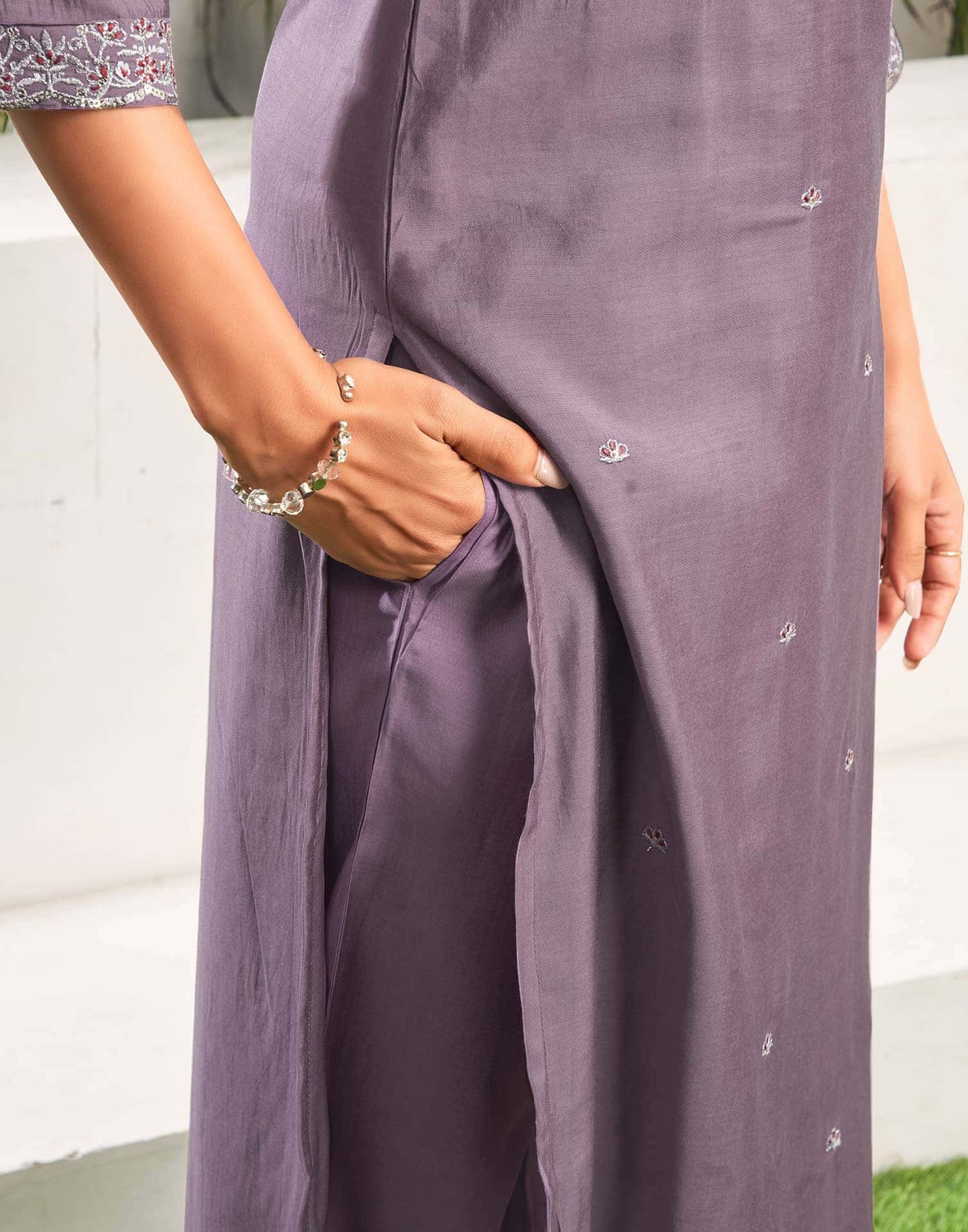 Silk Dyed, Sequence and Embroidery Work and Embroidery Lace Straight Kurta with Pant & Dupatta